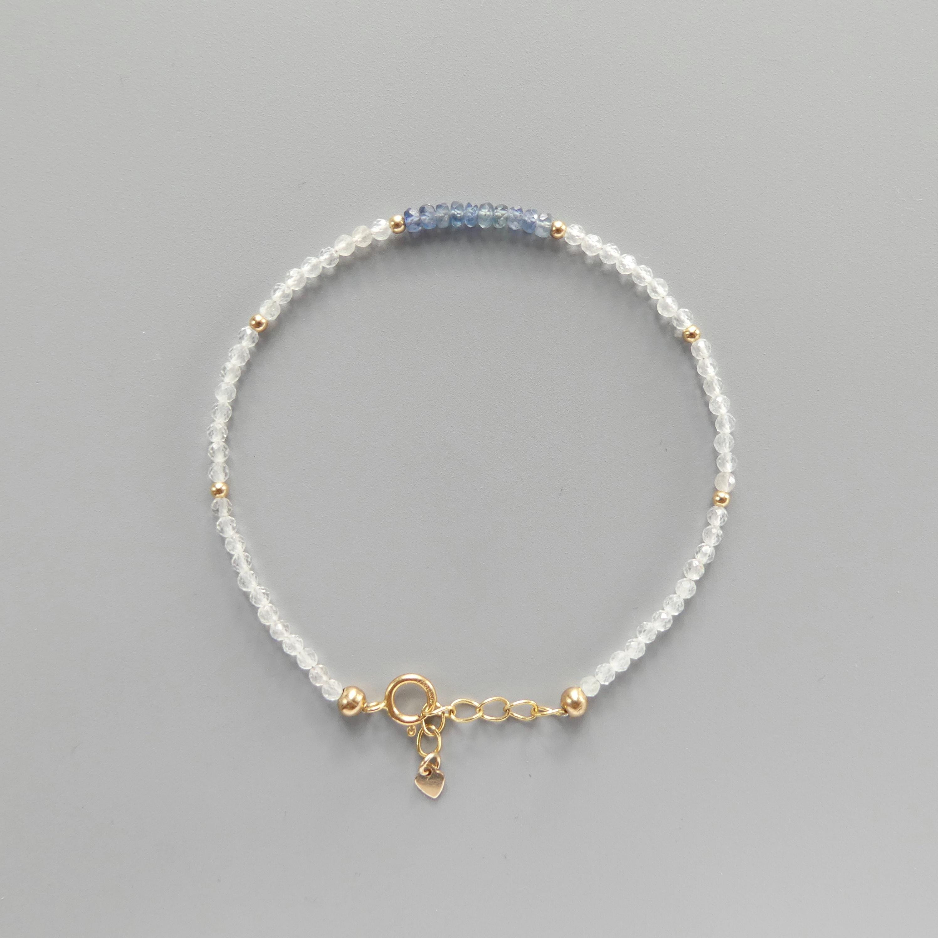 Tiny Burma Blue Sapphire and White Topaz Bracelet -Dainty September Birthstone Jewelry