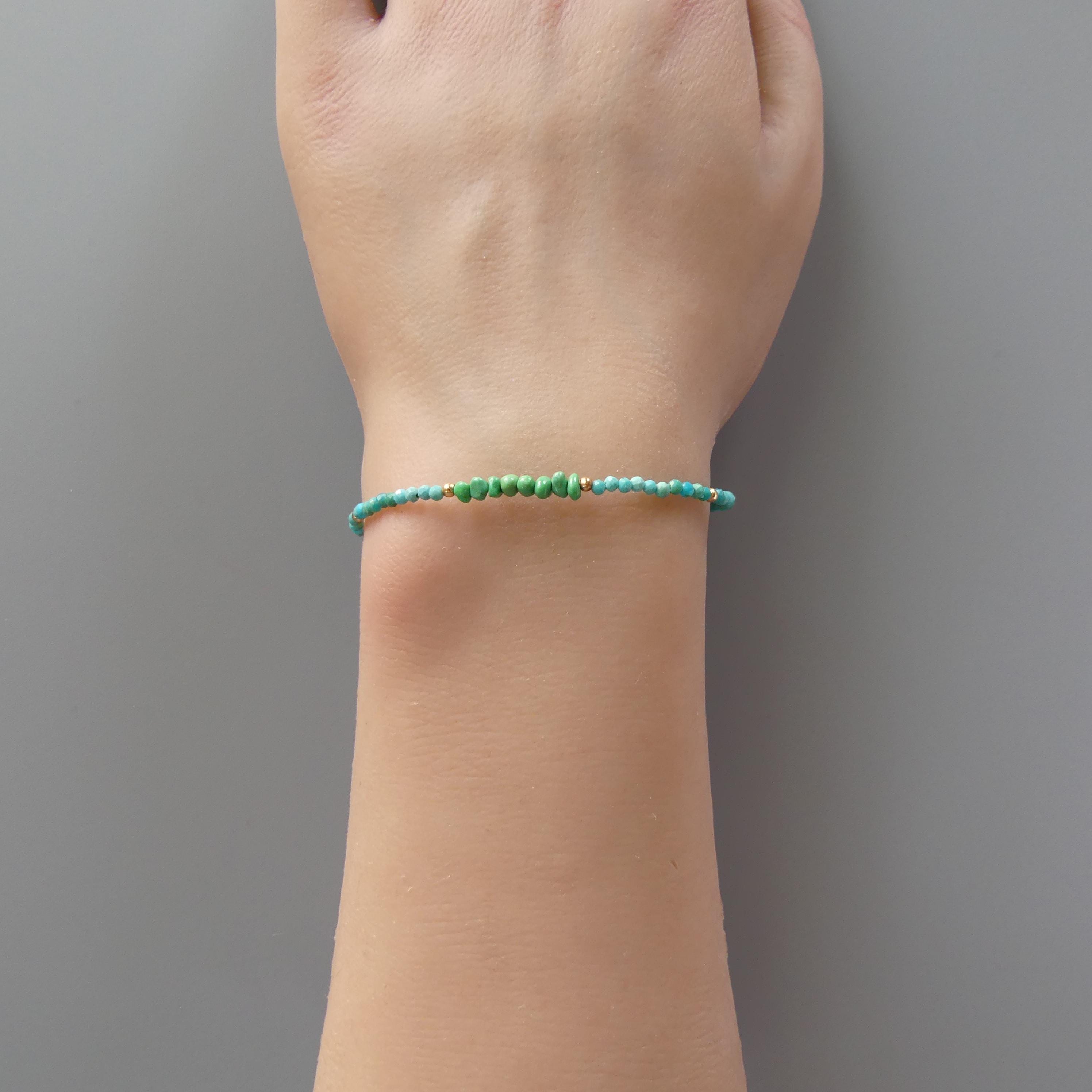 Tiny Blue and Green Arizona Turquoise Bracelet - Dainty Gemstone Beaded Jewelry