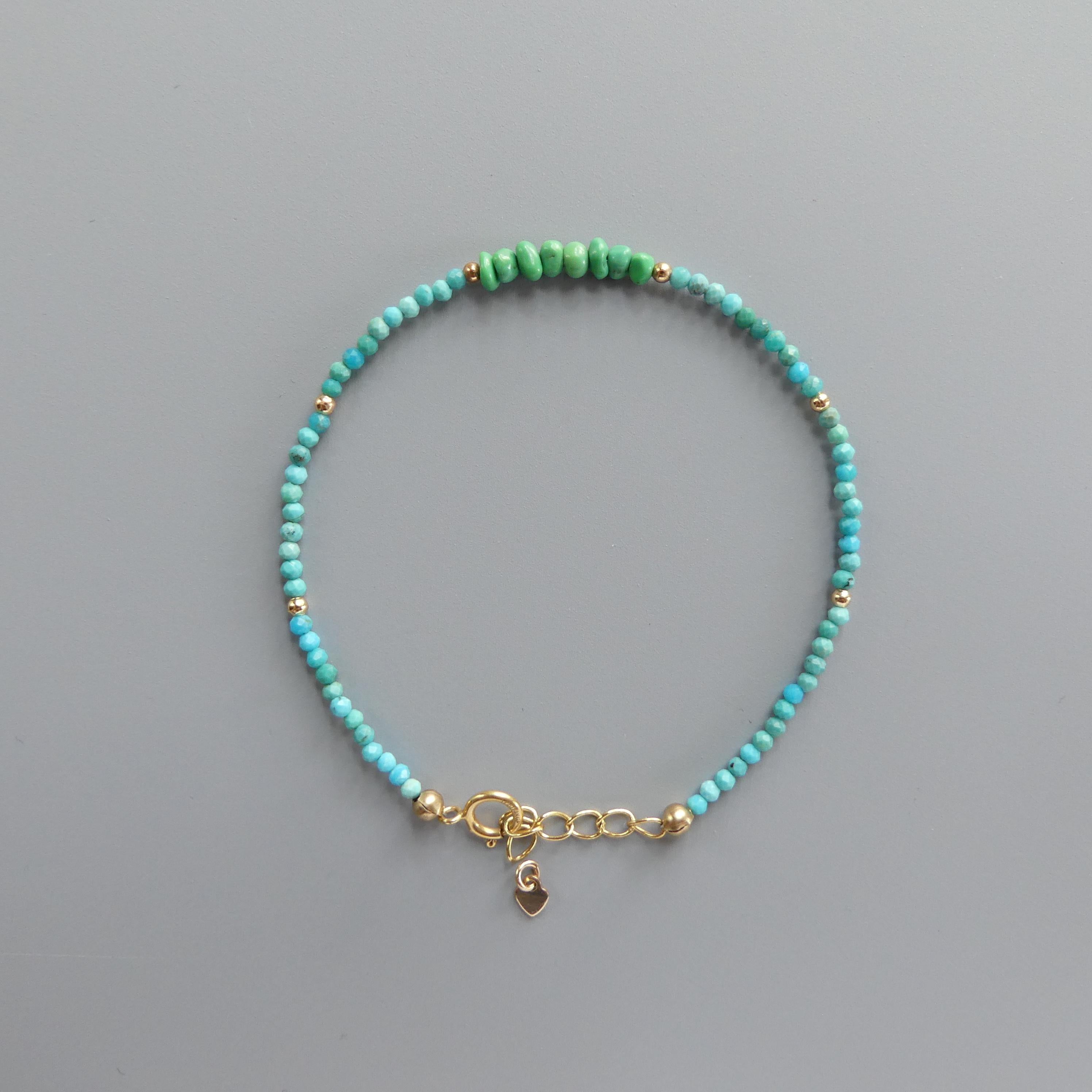 Tiny Blue and Green Arizona Turquoise Bracelet - Dainty Gemstone Beaded Jewelry