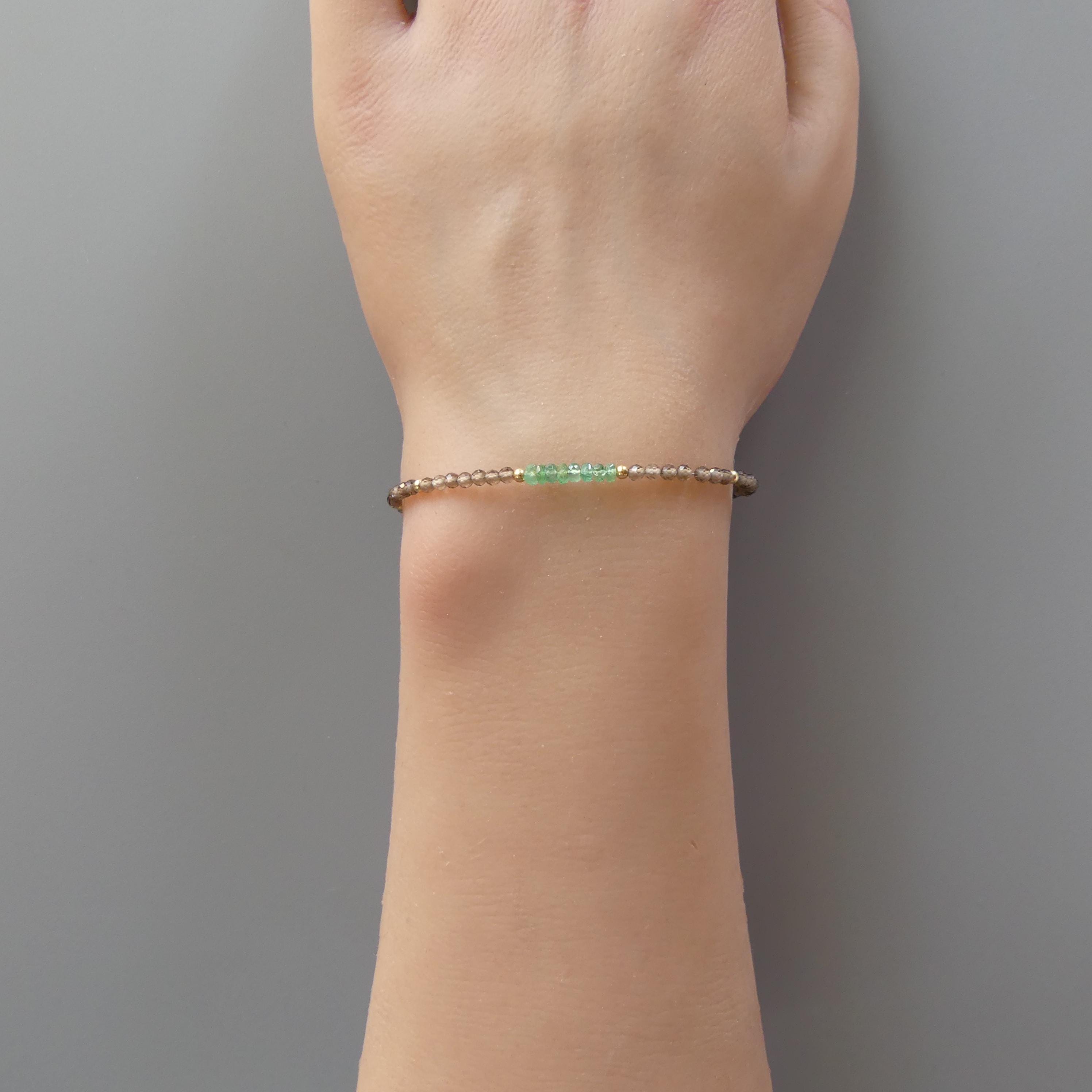 Tiny Zambian Emerald and Smoky Quartz Bracelet - Gemstone Beaded Jewelry