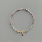 Tiny Pink Sapphire and Labradorite Bracelet - Dainty Beaded Jewelry