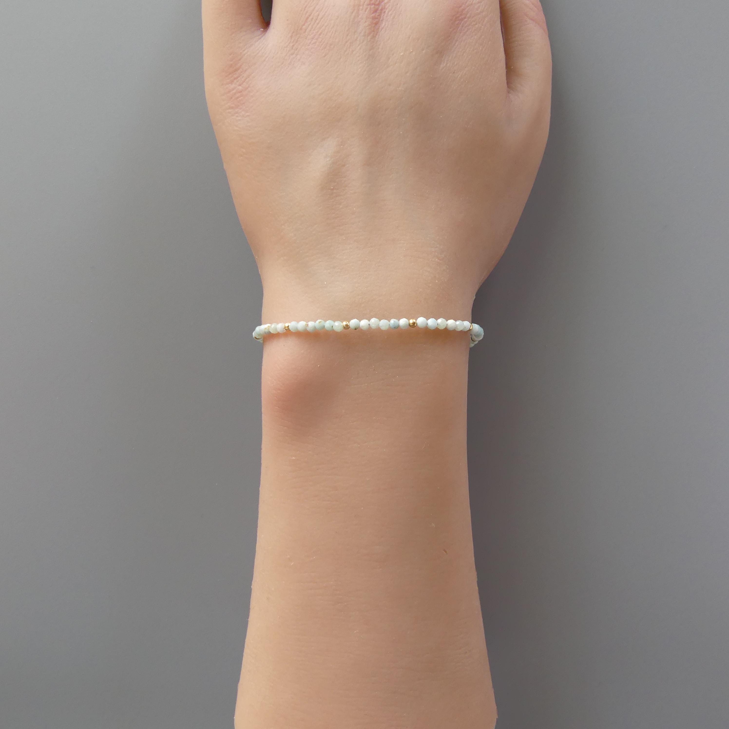 Tiny Larimar Bracelet -Dainty Beaded Bracelet
