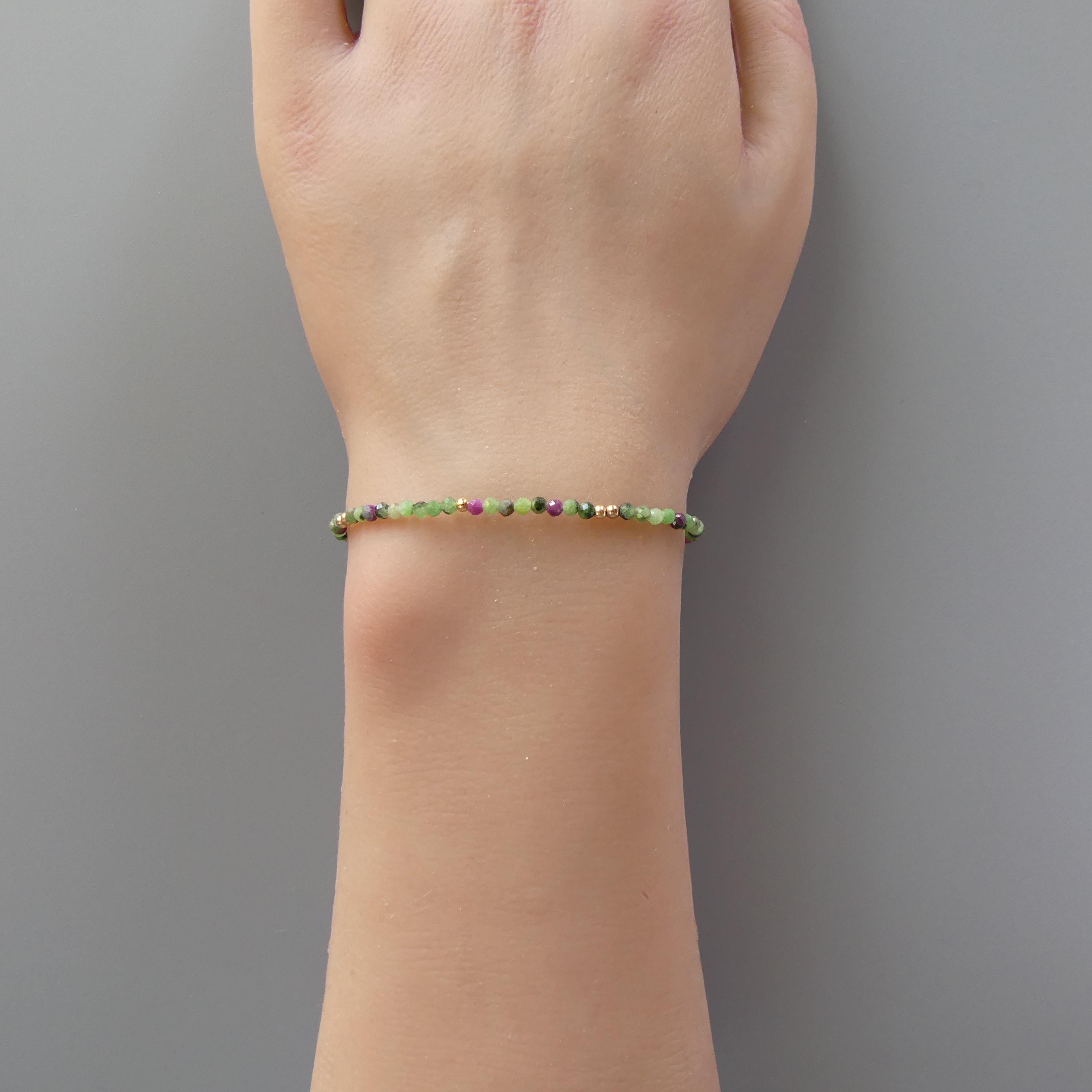 Tiny Ruby Zoisite Bracelet - Dainty Beaded Jewelry