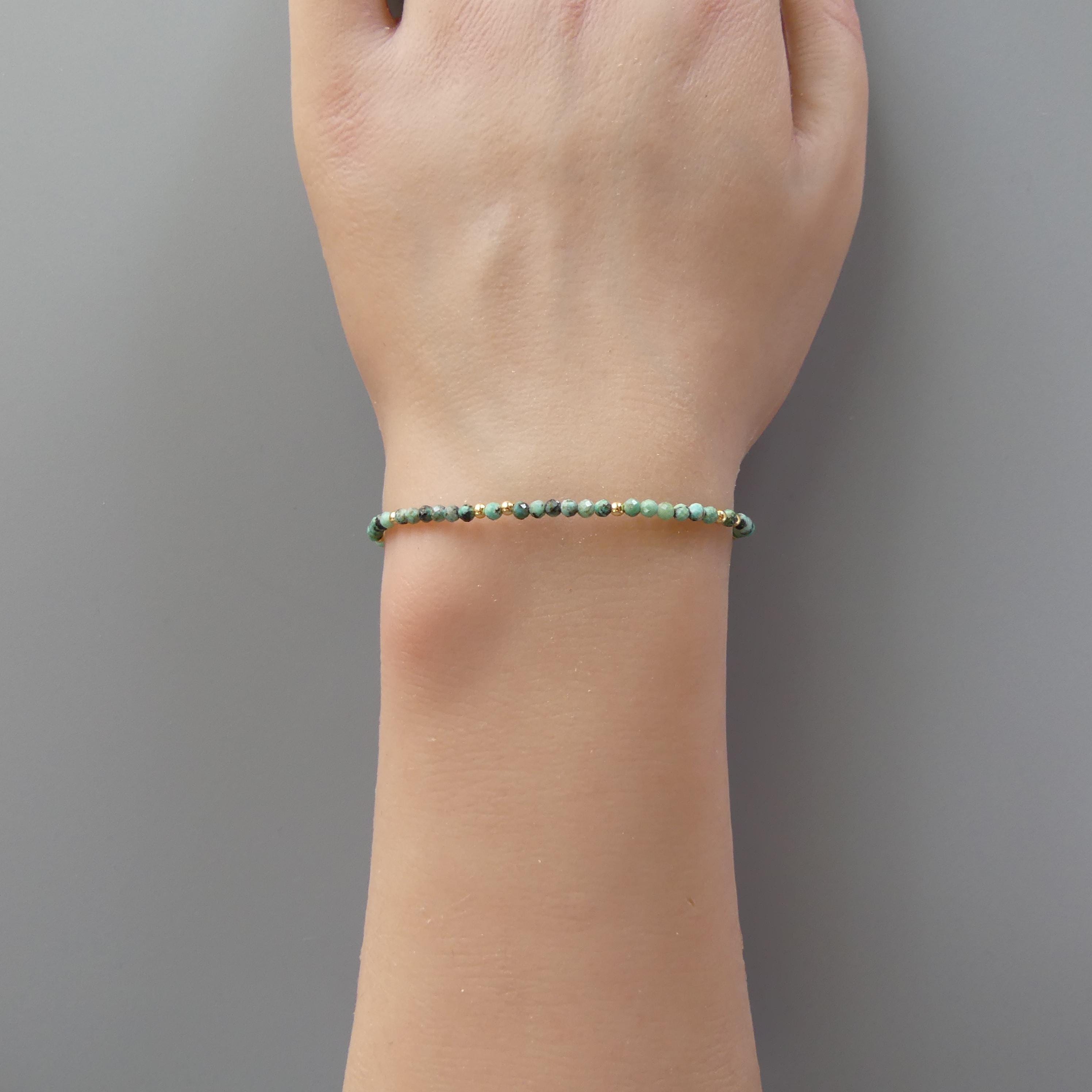 Tiny African Turquoise Bracelet - Dainty Gemstone Beaded Jewelry
