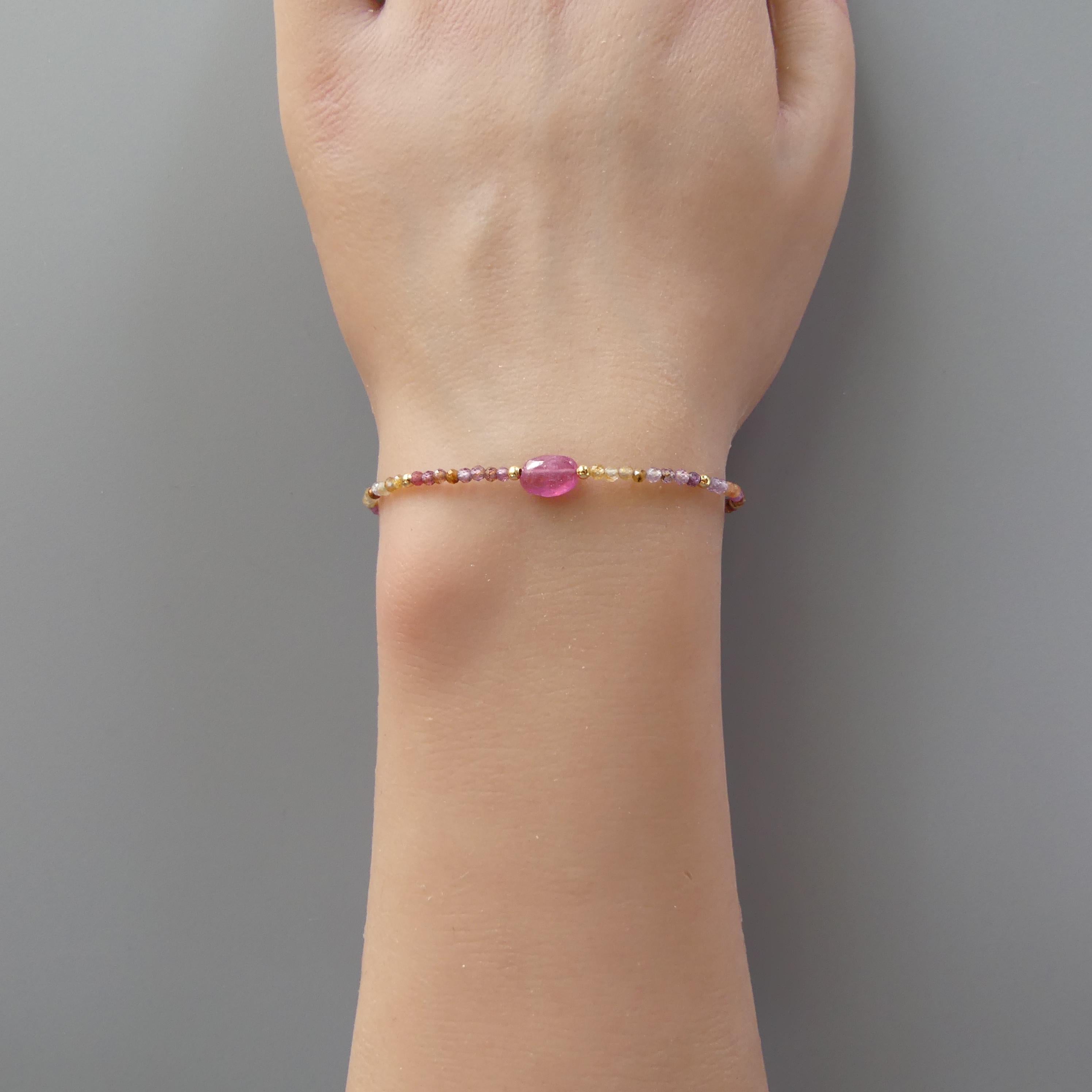 Tiny Pink Sapphire and Ruby Bracelet- Dainty Gemstone Jewelry