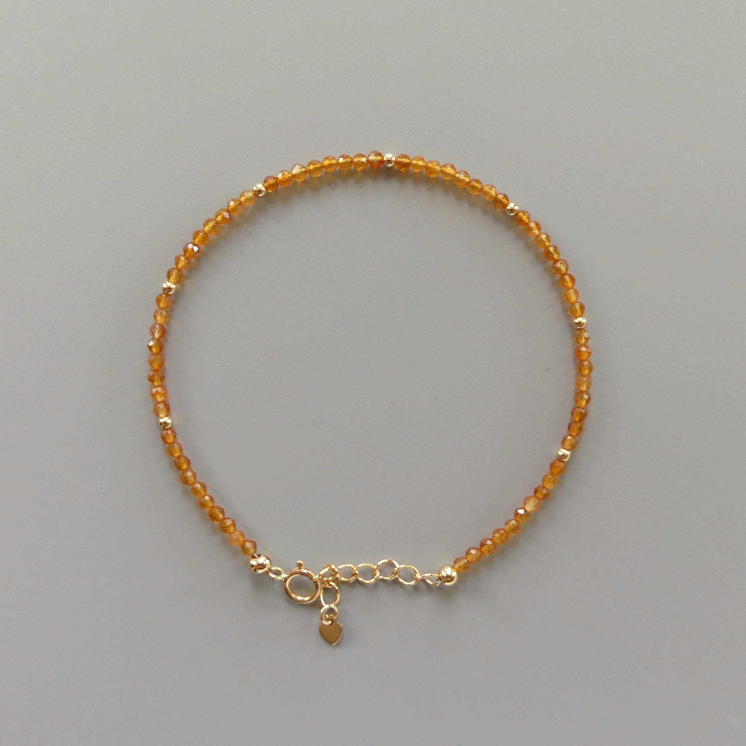 Tiny Carnelian Bracelet Dainty Gemstone Beaded Bracelet Sparkly Orange Crystal Jewelry Stackable Skinny Birthday Gift For Women Wife Mom