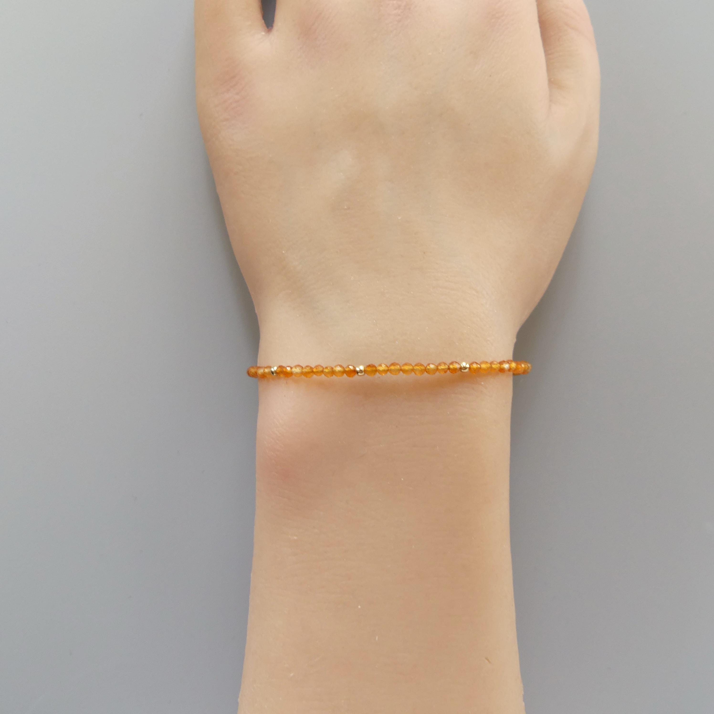 Tiny Carnelian Bracelet Dainty Gemstone Beaded Bracelet Sparkly Orange Crystal Jewelry Stackable Skinny Birthday Gift For Women Wife Mom