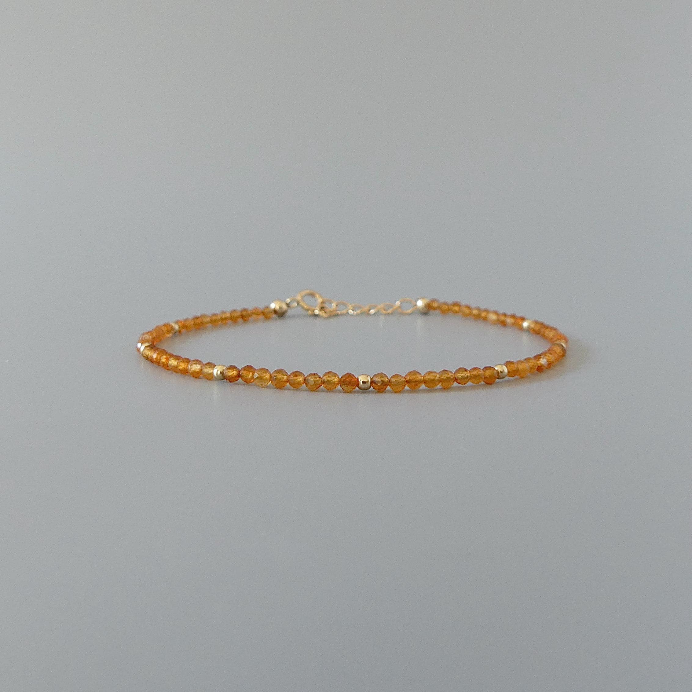Tiny Carnelian Bracelet Dainty Gemstone Beaded Bracelet Sparkly Orange Crystal Jewelry Stackable Skinny Birthday Gift For Women Wife Mom