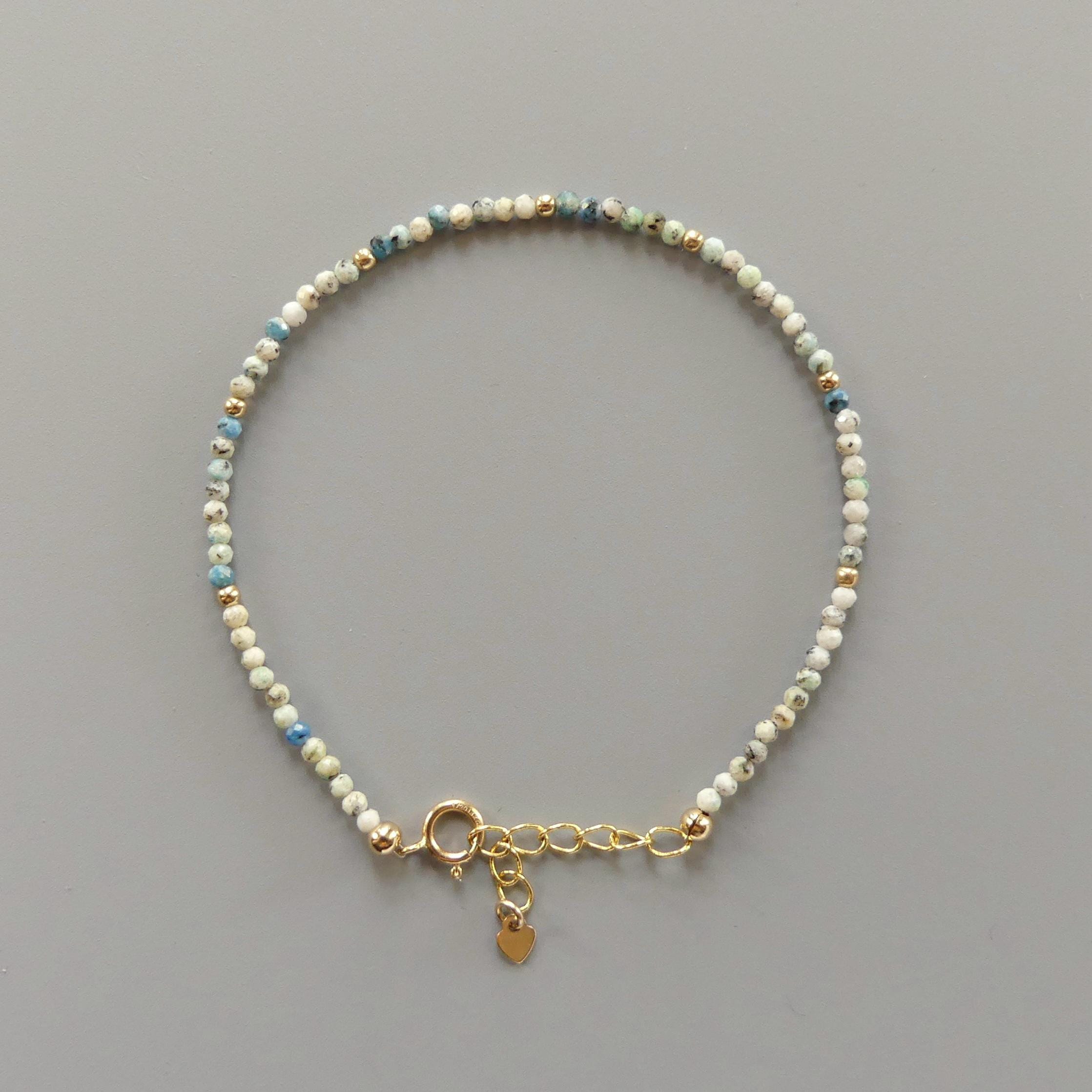 Tiny K2 Azurite Bracelet Dainty Gemstone Beaded Bracelet Blue Crystal December Birthstone Jewelry Minimalist Birthday Gift Bride Wife