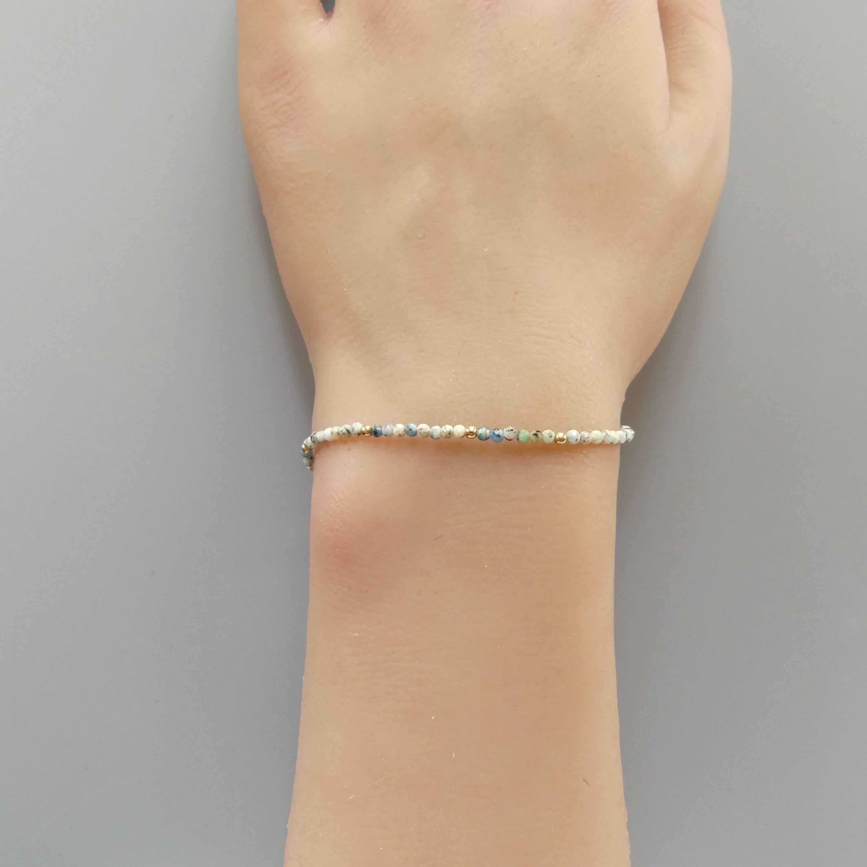 Tiny K2 Azurite Bracelet Dainty Gemstone Beaded Bracelet Blue Crystal December Birthstone Jewelry Minimalist Birthday Gift Bride Wife