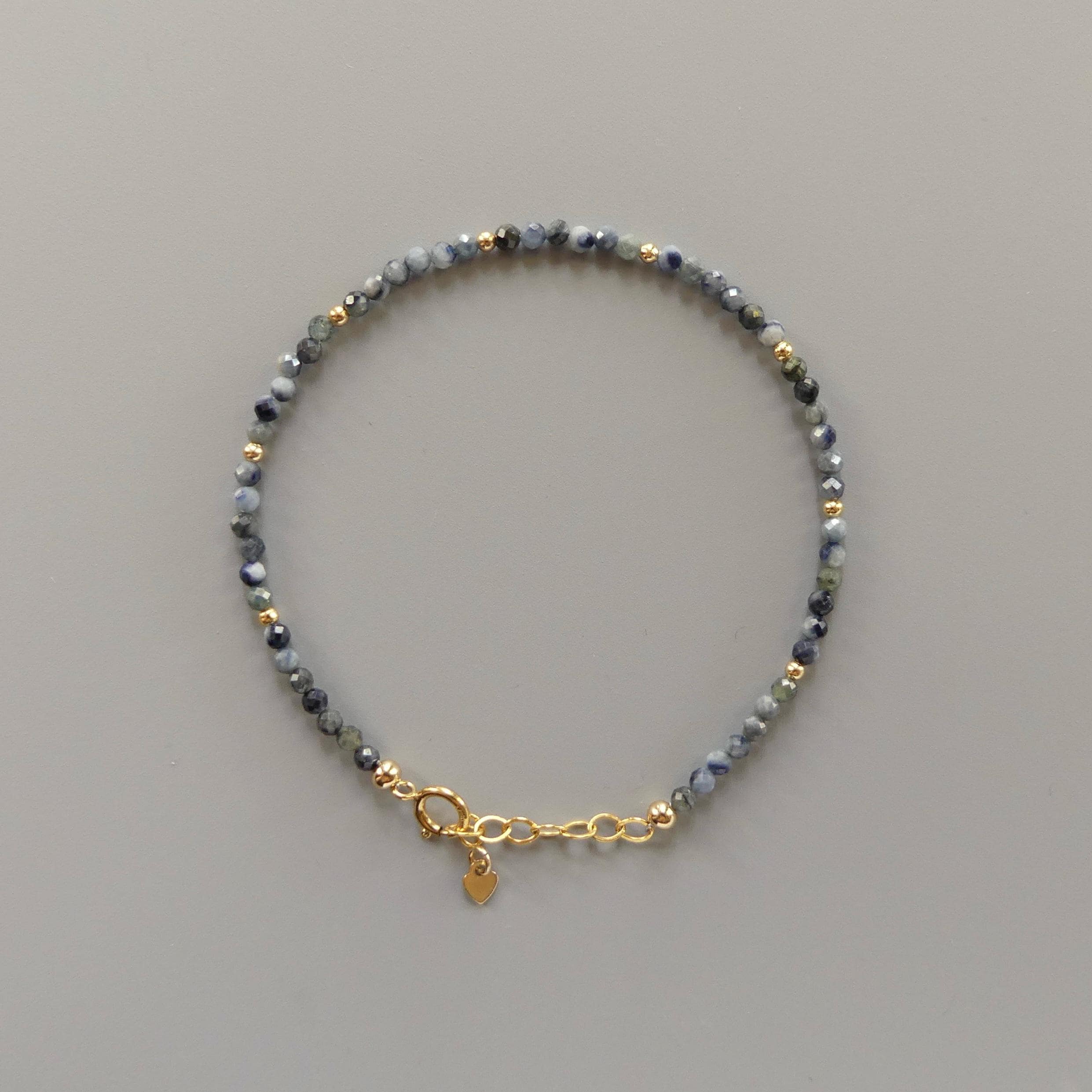 Tiny Blue Sapphire Bracelet Dainty Gemstone Beaded Bracelet Crystal Minimalist Jewelry September Birthstone Gift for Women Wife Daughter