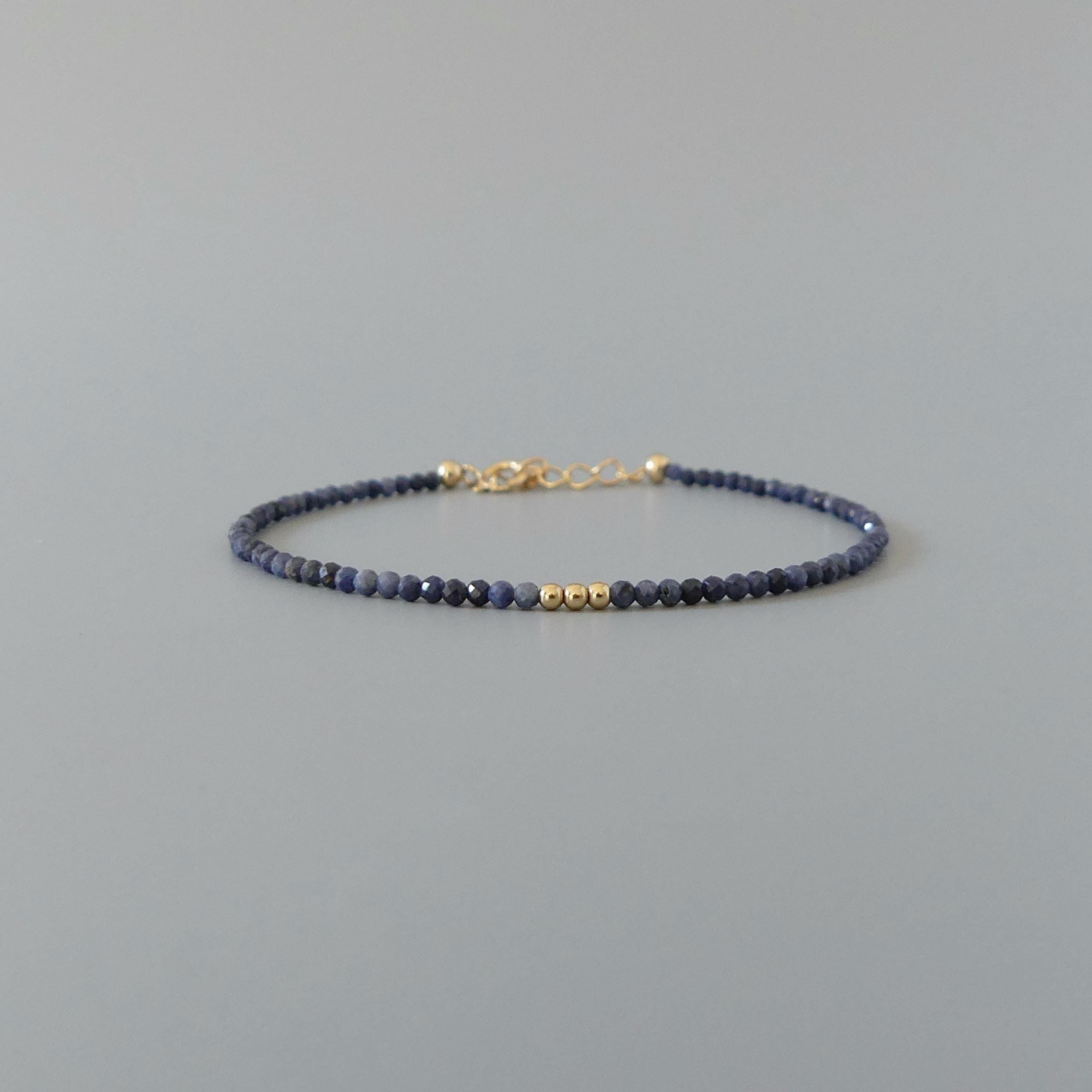 Tiny Blue Sapphire Bracelet Dainty Gemstone Beaded Bracelet Crystal Minimalist Jewelry September Birthstone Gift for Women Wife Daughter