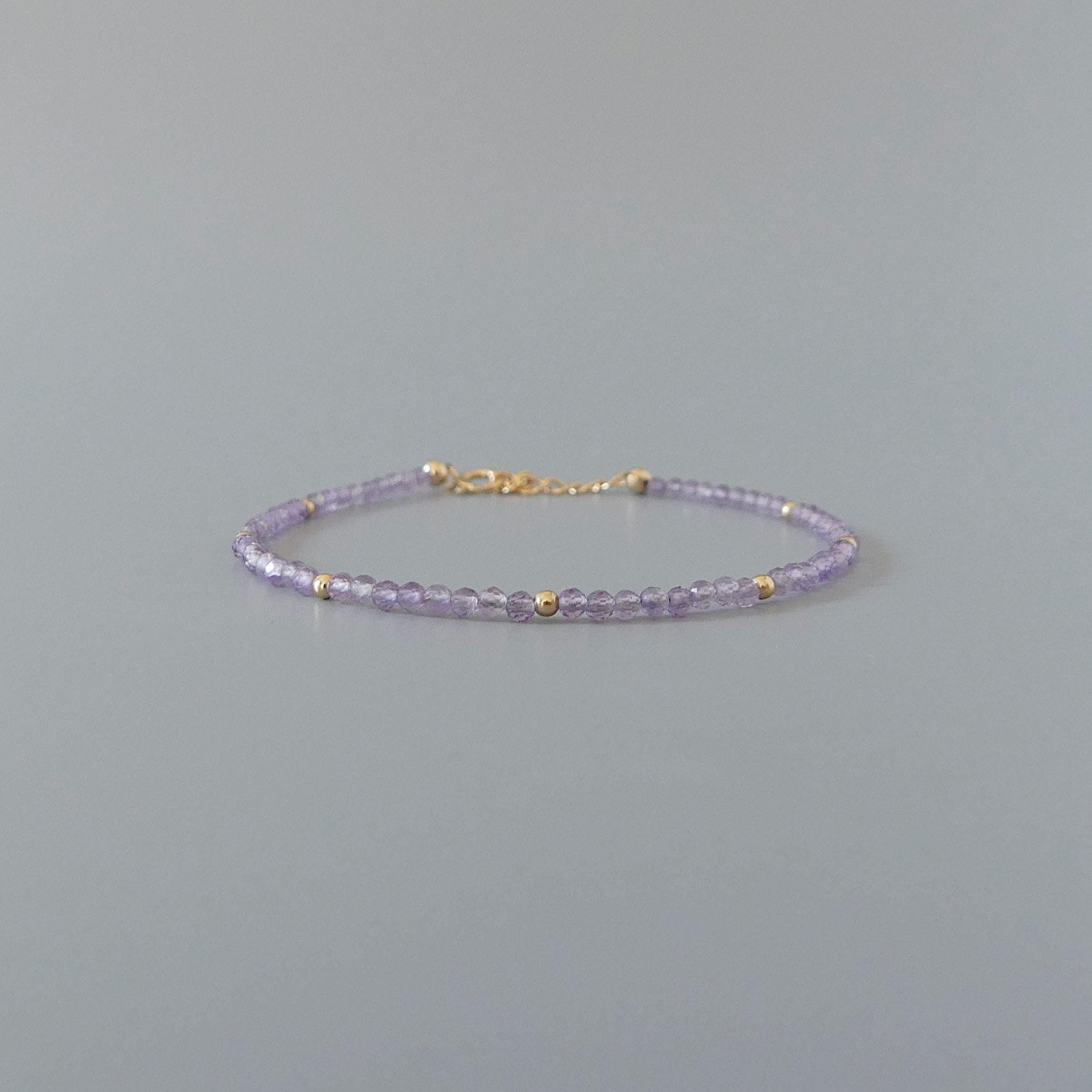 Tiny Pink Amethyst Bracelet Dainty Lilac Gemstone Beaded Bracelet Crystal Jewelry Minimalist February Birthstone July Birthday Gift