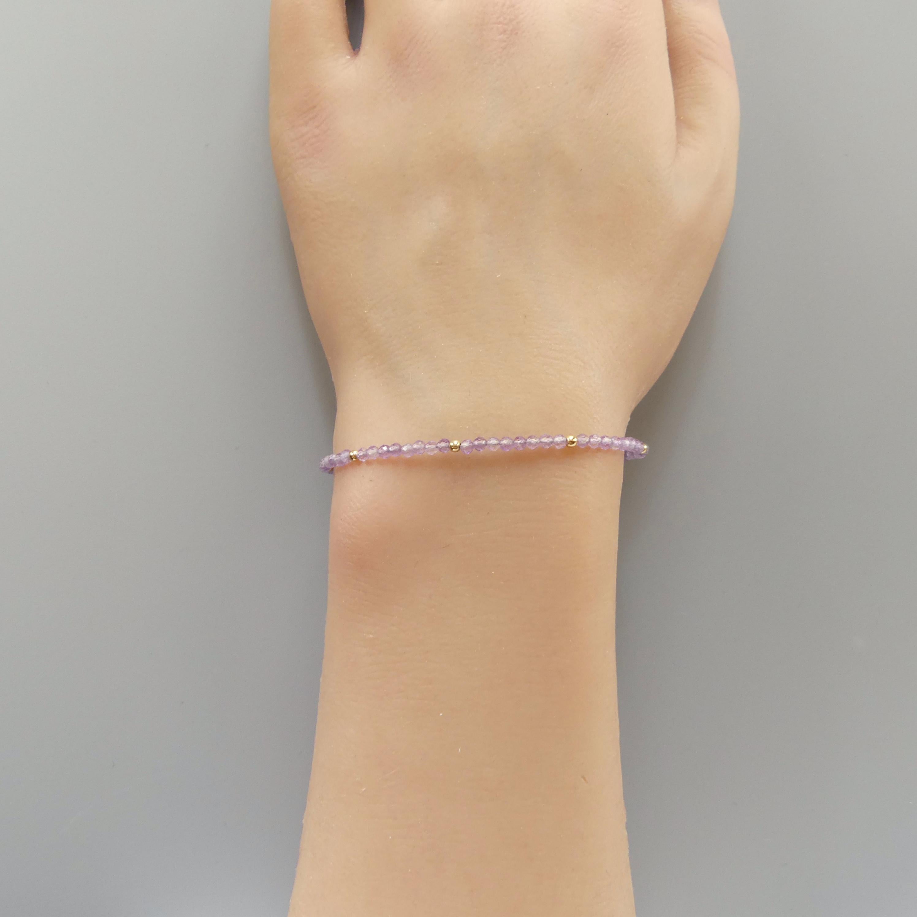 Tiny Pink Amethyst Bracelet Dainty Lilac Gemstone Beaded Bracelet Crystal Jewelry Minimalist February Birthstone July Birthday Gift