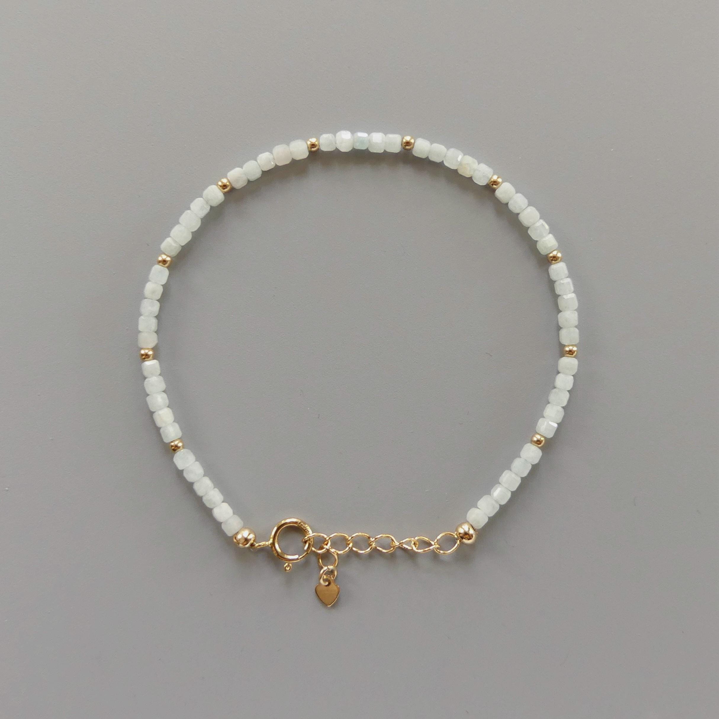 Tiny Amazonite Bracelet Dainty Gemstone Cube Beaded Bracelet Blue Crystal Trendy Minimalist Jewelry Stacking Birthday Gift Mom Grandma Gift