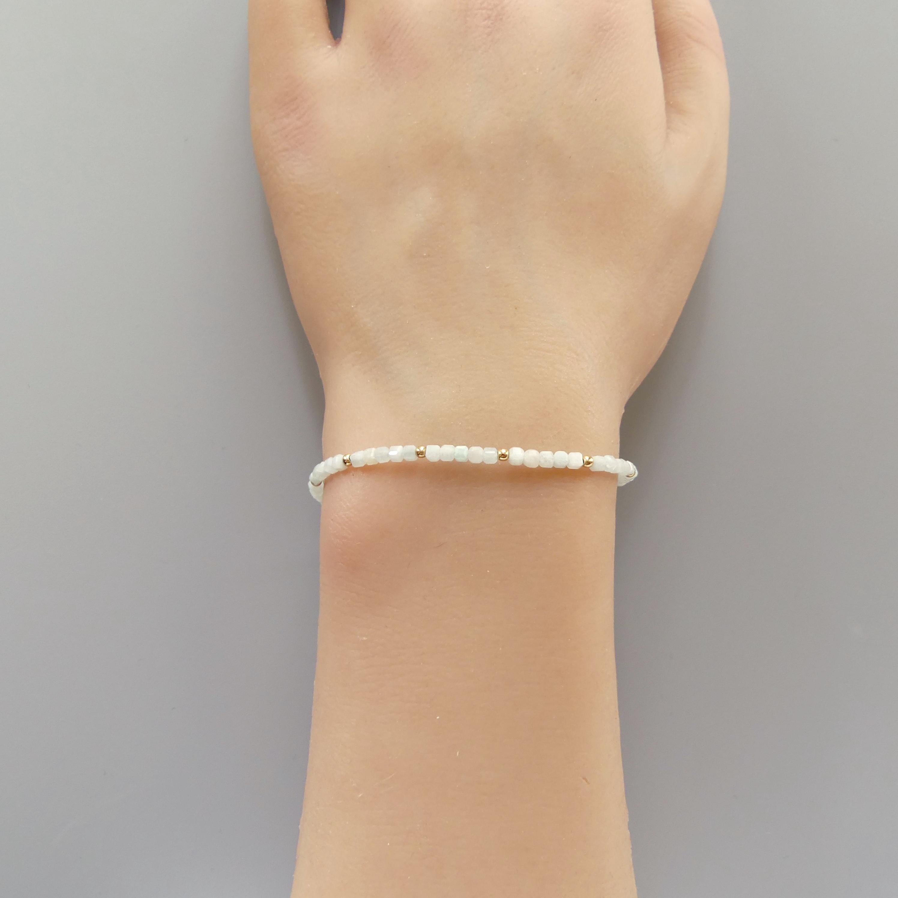 Tiny Amazonite Bracelet Dainty Gemstone Cube Beaded Bracelet Blue Crystal Trendy Minimalist Jewelry Stacking Birthday Gift Mom Grandma Gift