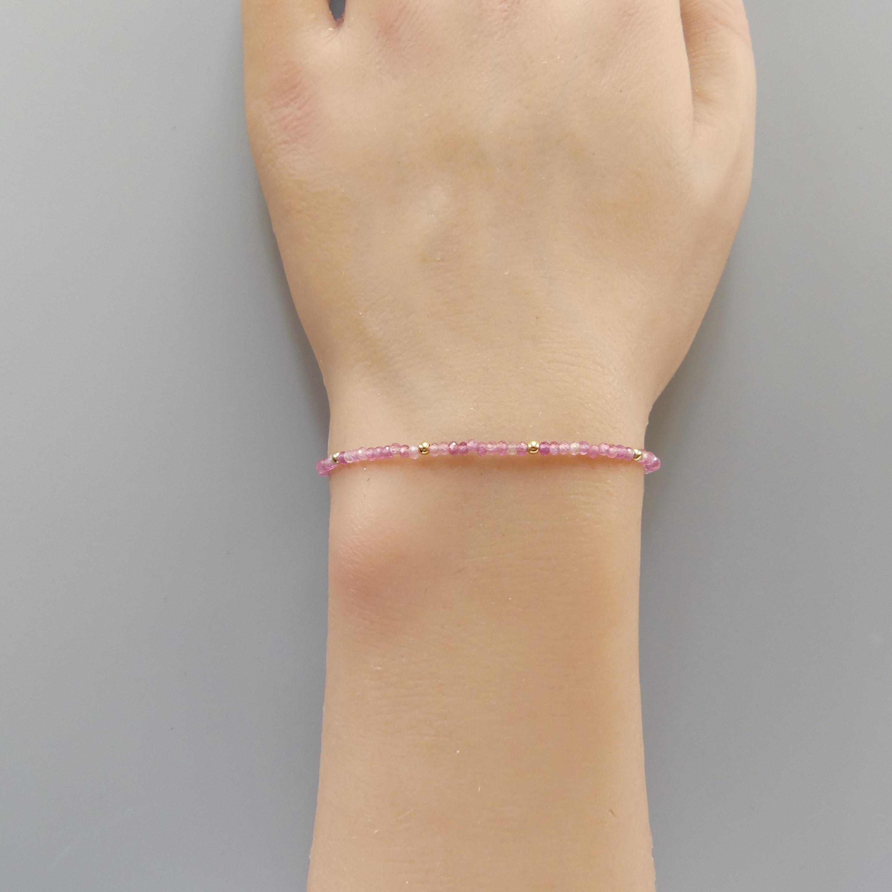 Tiny Pink Tourmaline Bracelet Dainty Gemstone Beaded Bracelet October Birthstone Pink Crystal Jewelry Minimalist Birthday Gift for Mom Wife