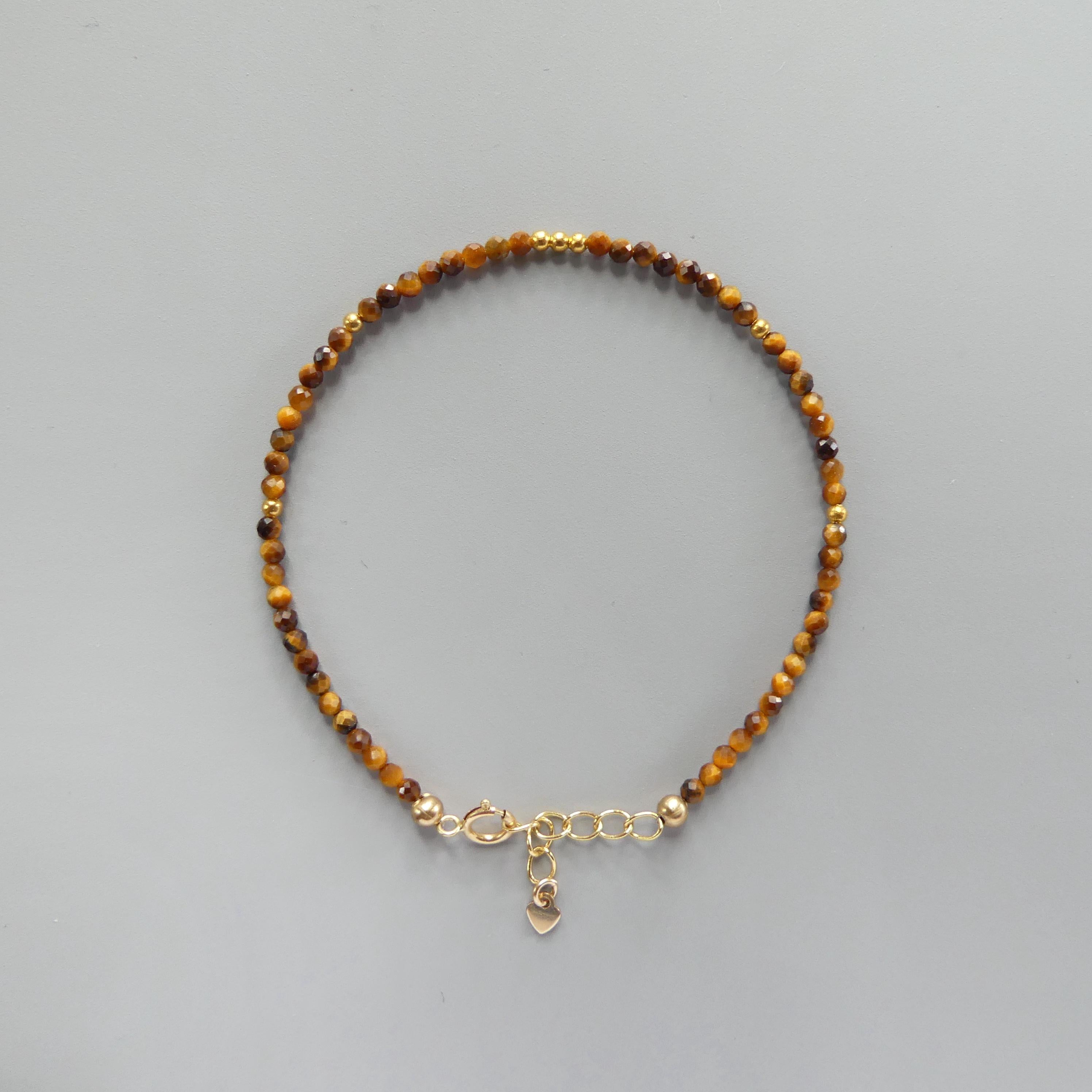Tiny Tiger Eye Bracelet with Peridot -Dainty Beaded Jewelry