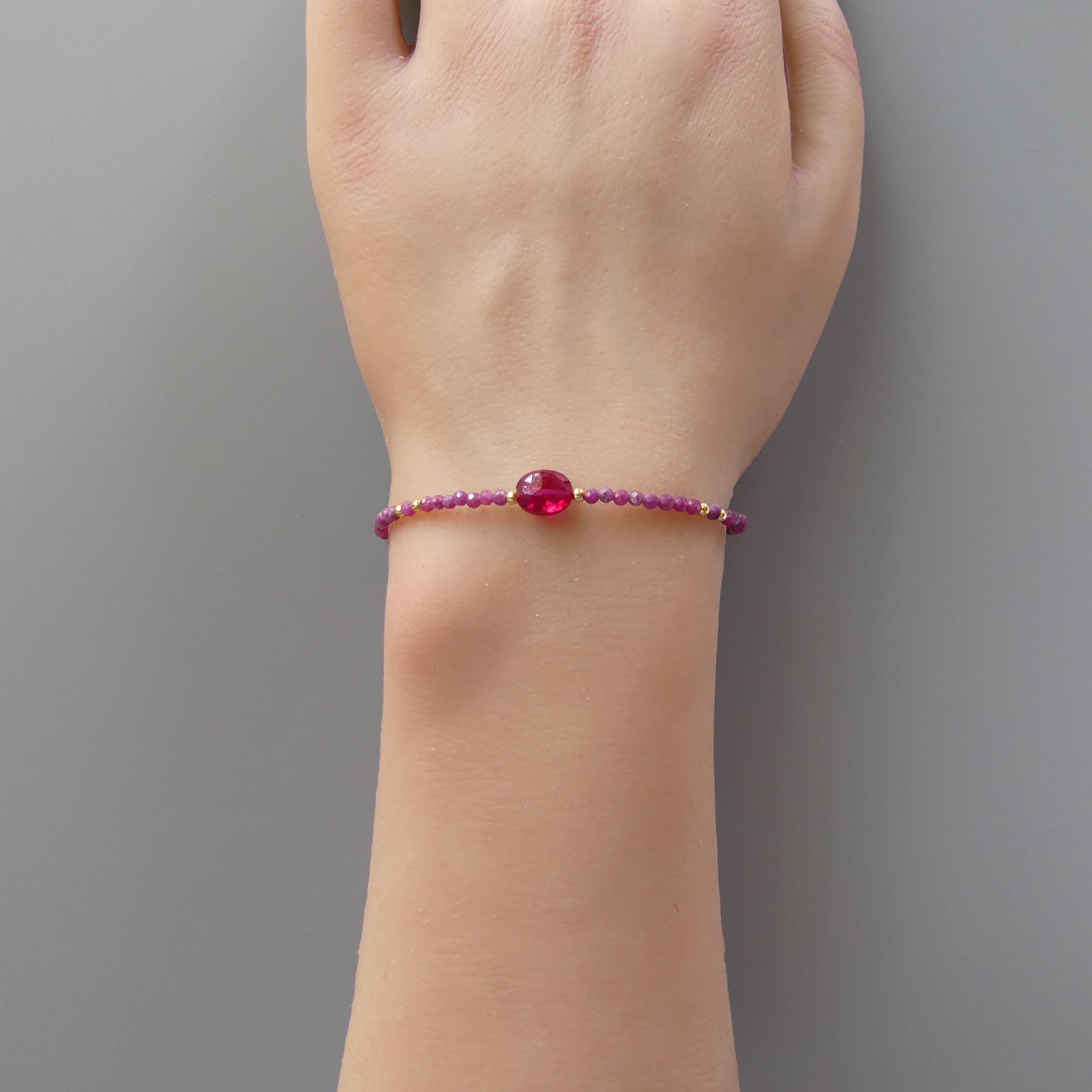 Tiny Ruby Bracelet - Dainty Gemstone Beaded Jewelry