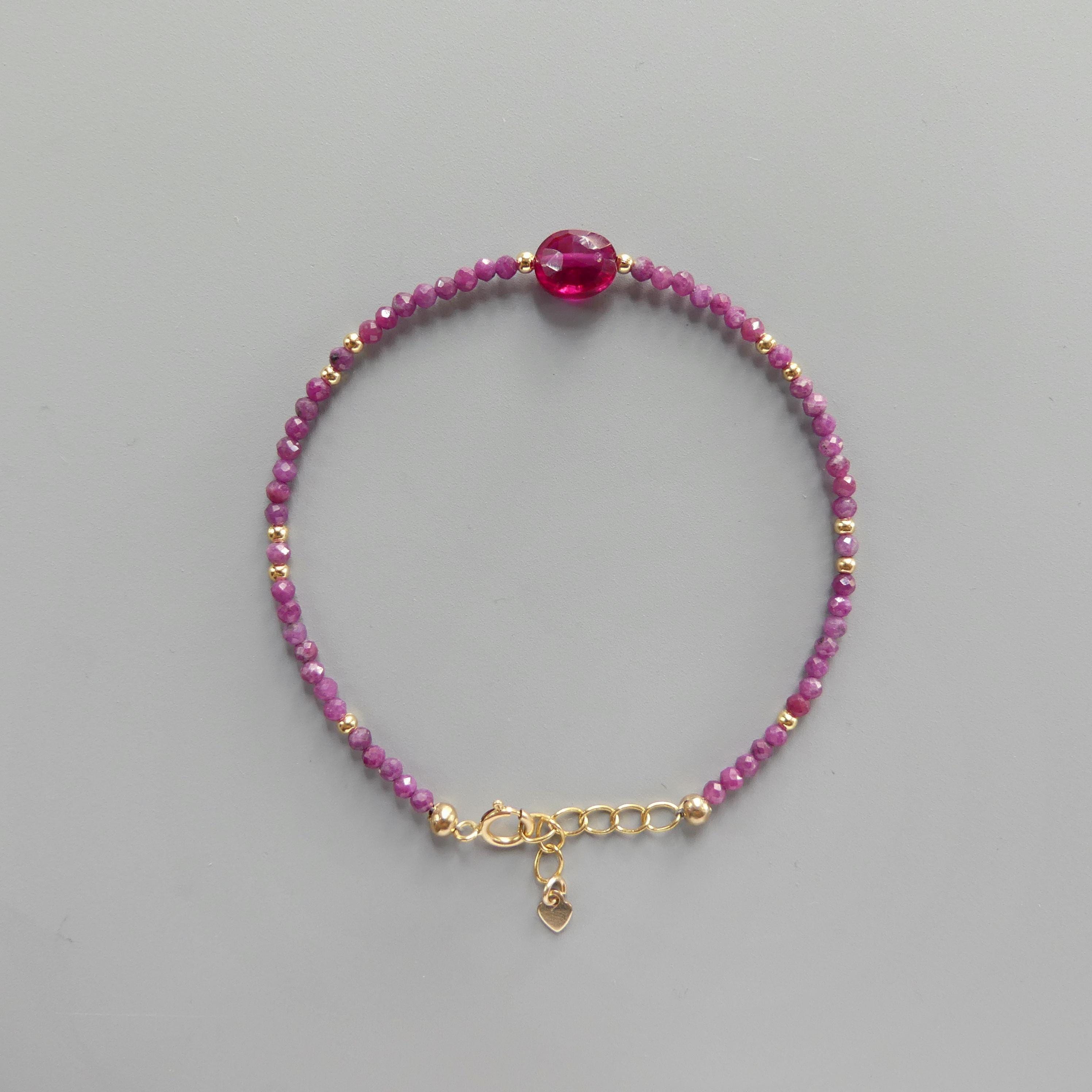 Tiny Ruby Bracelet - Dainty Gemstone Beaded Jewelry