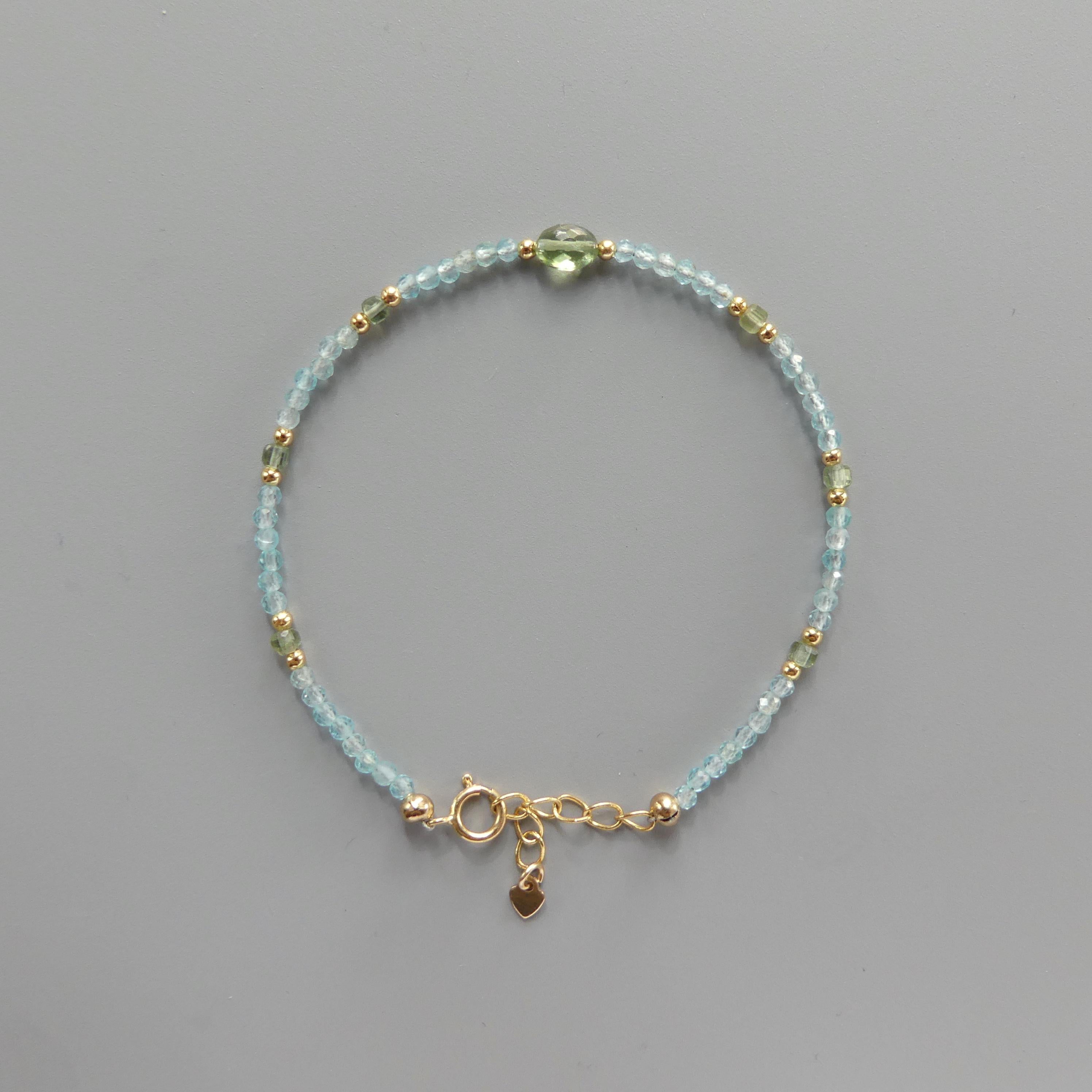 Tiny Sky and Green Apatite Bracelet -Dainty Gemstone Beaded Jewelry