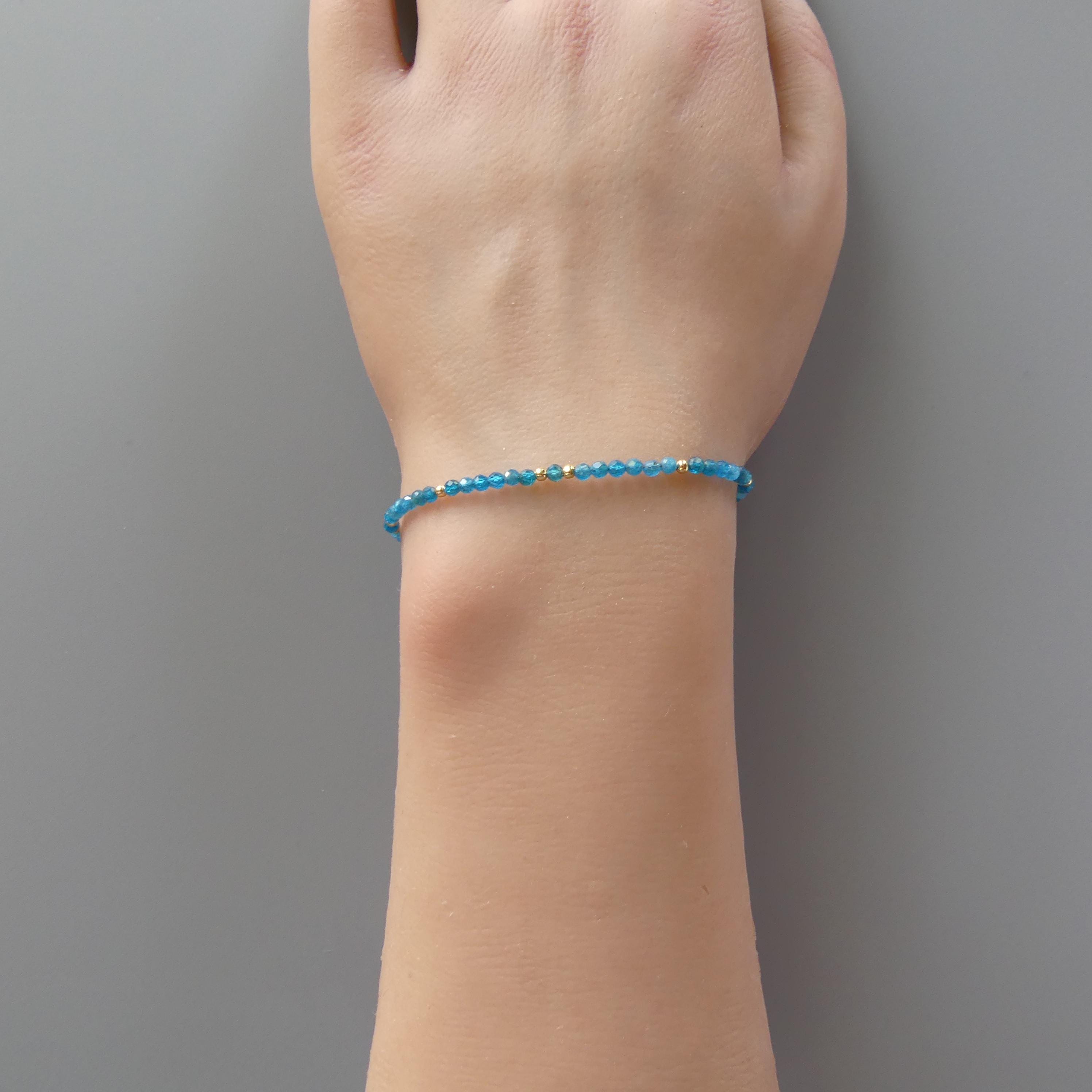 Tiny Neon Apatite Bracelet -Dainty Gemstone Beaded Jewelry