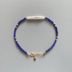 Tiny Lapis Lazuli Bracelet with Biwa Pearl - Dainty Gemstone Beaded Jewelry
