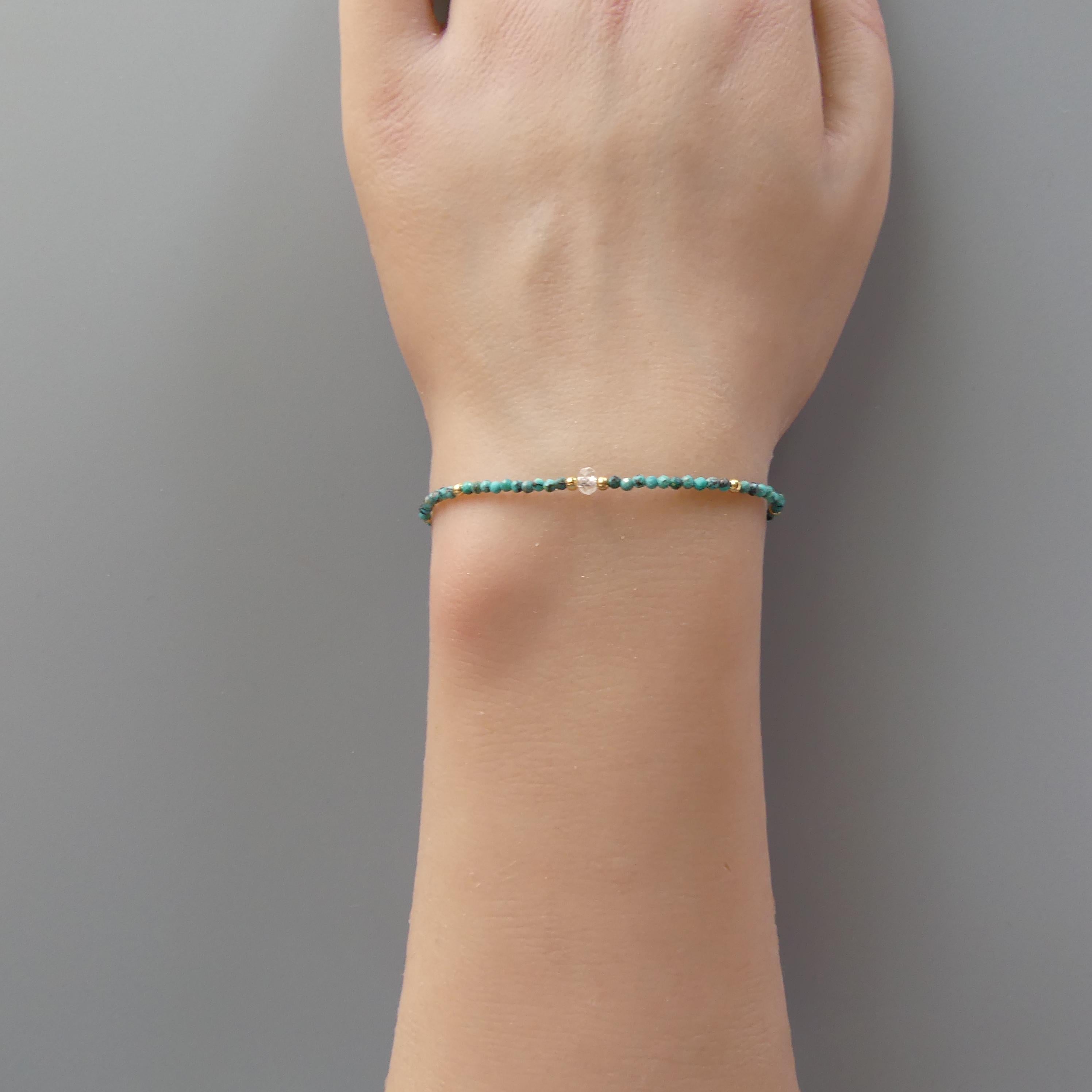 Tiny Turquoise Bracelet - Dainty Gemstone Beaded Jewelry