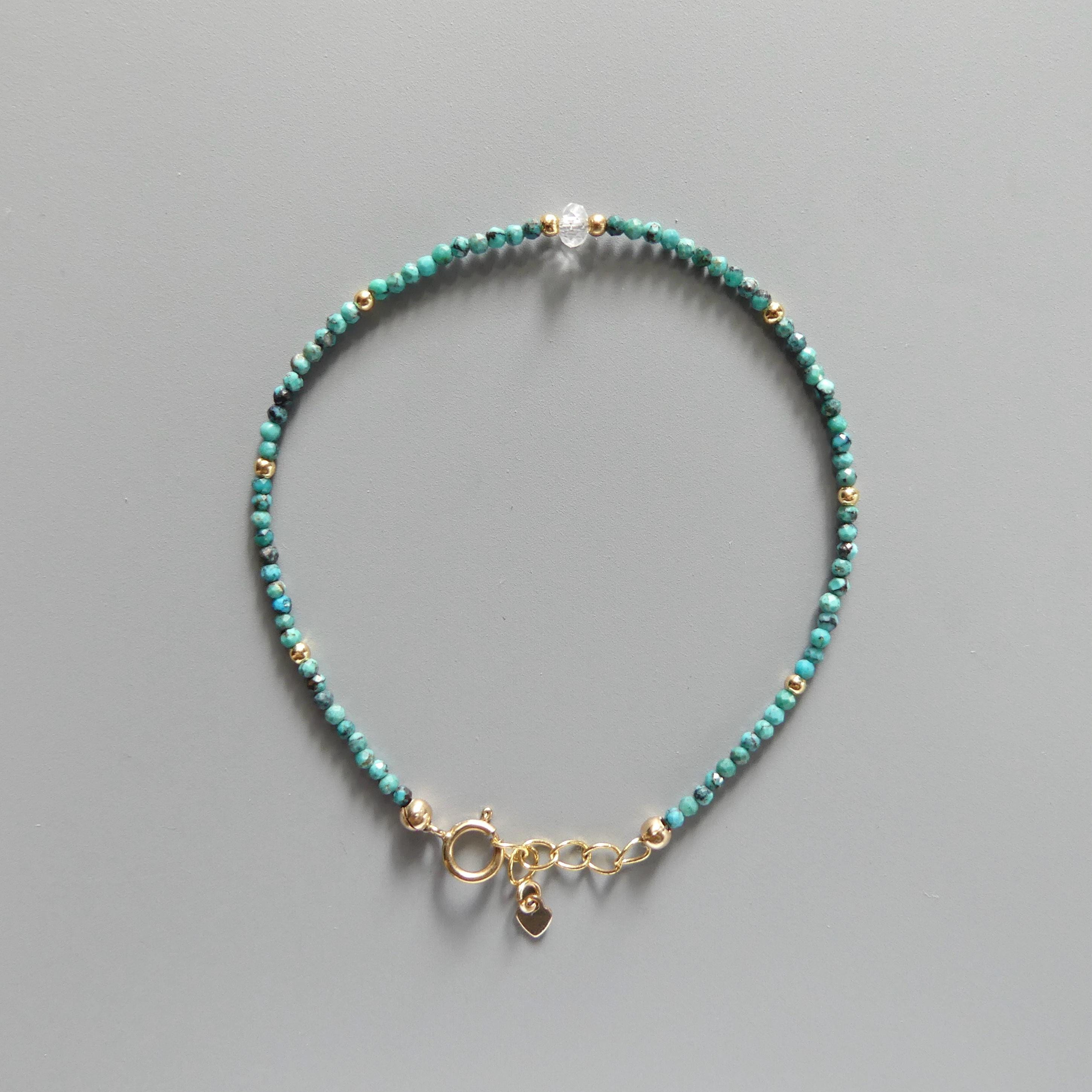 Tiny Turquoise Bracelet - Dainty Gemstone Beaded Jewelry