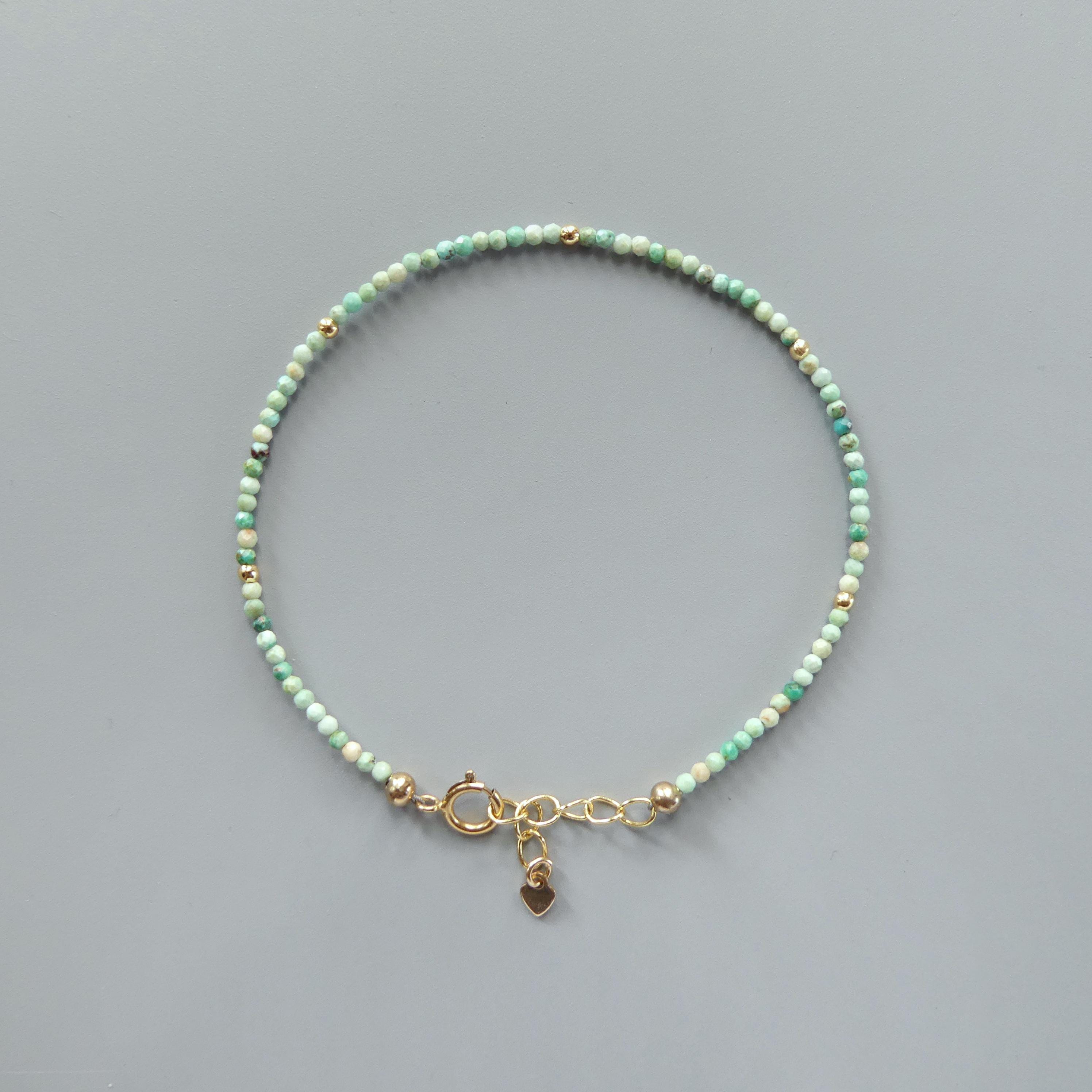 Tiny Peruvian Turquoise Bracelet - Dainty Gemstone Beaded Jewelry