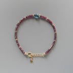 Tiny Garnet Bracelet Dainty London Blue Topaz Gemstone Beaded Bracelet Crystal Minimalist Jewelry January Birthstone December Gift for Women