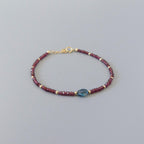 Tiny Garnet Bracelet Dainty London Blue Topaz Gemstone Beaded Bracelet Crystal Minimalist Jewelry January Birthstone December Gift for Women