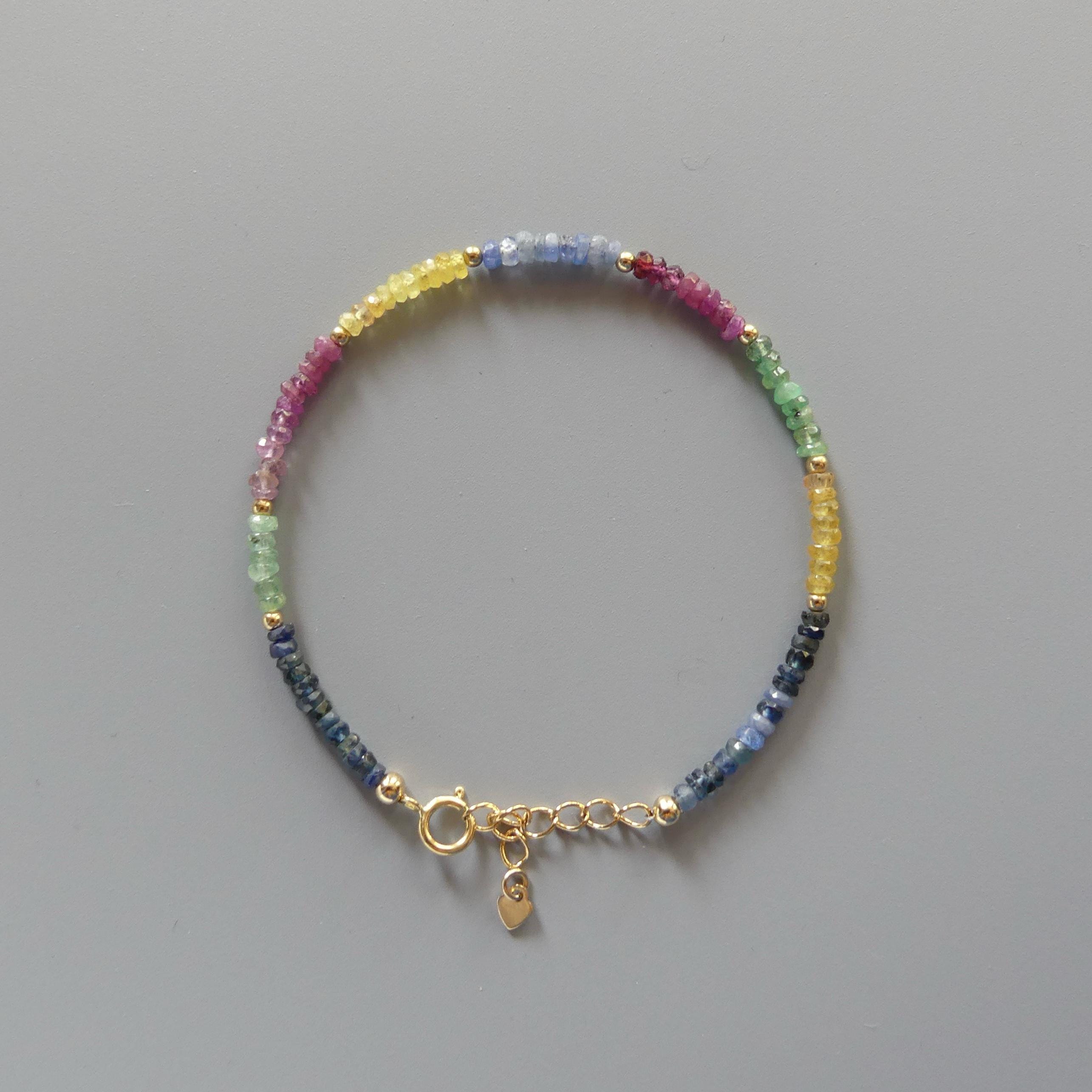 Tiny Multi Sapphire Bracelet Dainty Colorful Sapphire Gemstone Beaded Bracelet Jewelry Minimalist September Birthstone Birthday Gift Wife