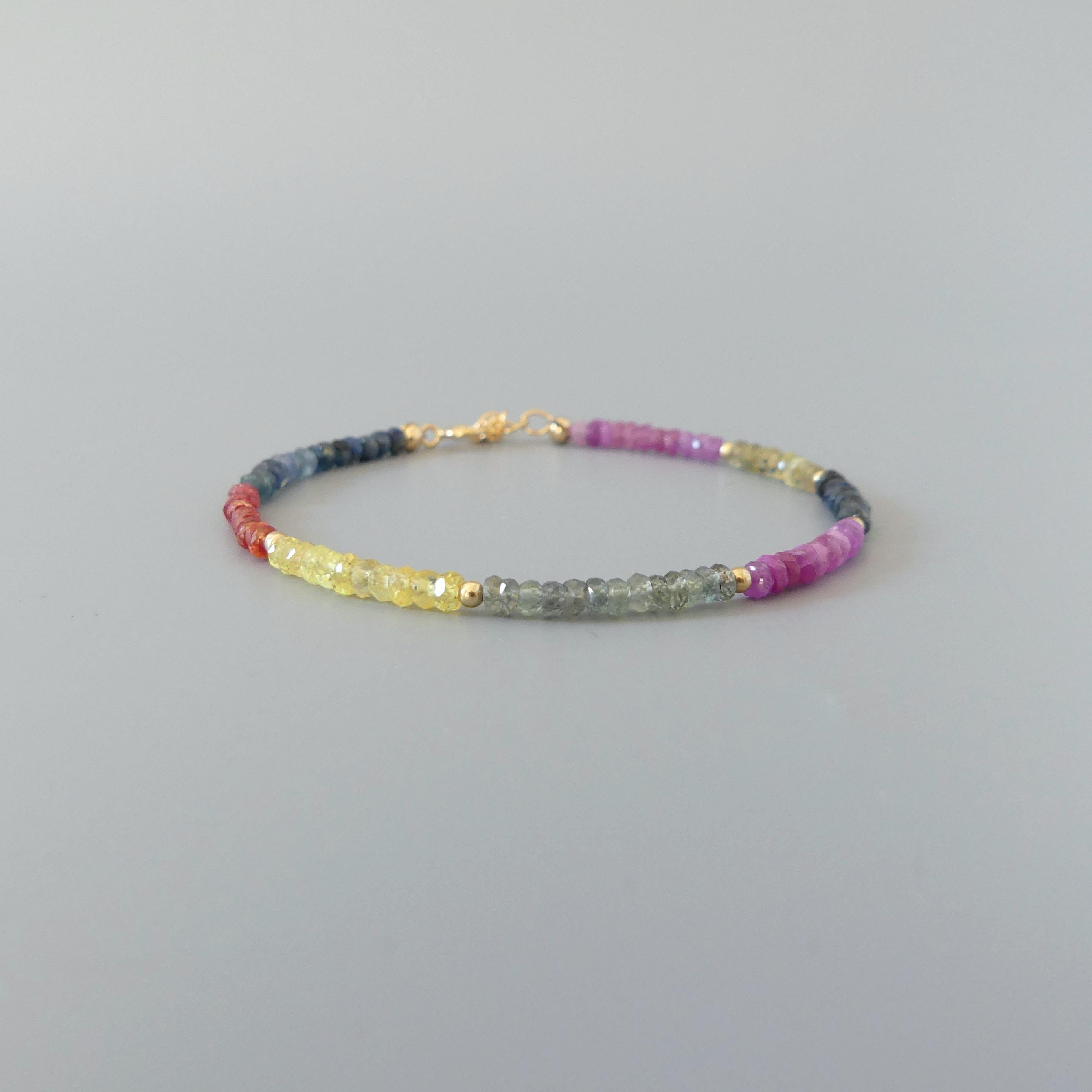 Tiny Multi Sapphire Bracelet Dainty Colorful Sapphire Gemstone Beaded Bracelet Jewelry Minimalist September Birthstone Birthday Gift Wife
