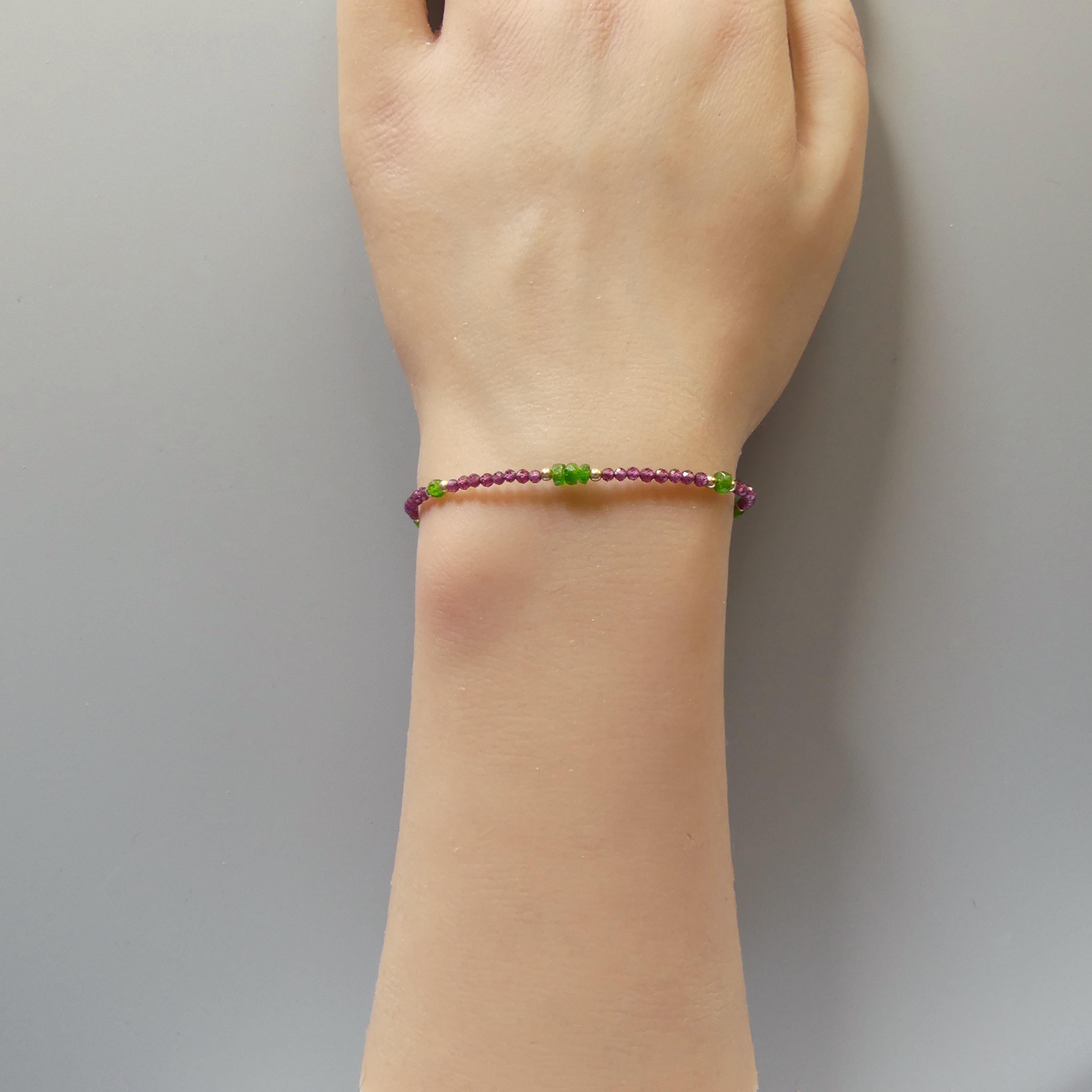Tiny Garnet Bracelet Dainty Rhodolite Bracelet Tsavorite Stacking Gold Filled Beaded Crystal Jewelry Minimalist January Birthstone Gift