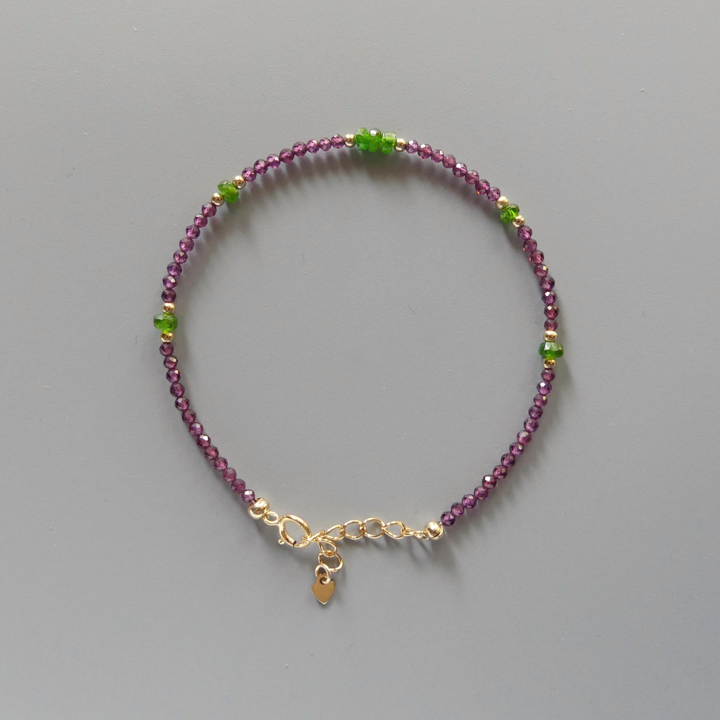 Tiny Garnet Bracelet Dainty Rhodolite Bracelet Tsavorite Stacking Gold Filled Beaded Crystal Jewelry Minimalist January Birthstone Gift