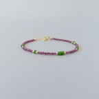 Tiny Garnet Bracelet Dainty Rhodolite Bracelet Tsavorite Stacking Gold Filled Beaded Crystal Jewelry Minimalist January Birthstone Gift