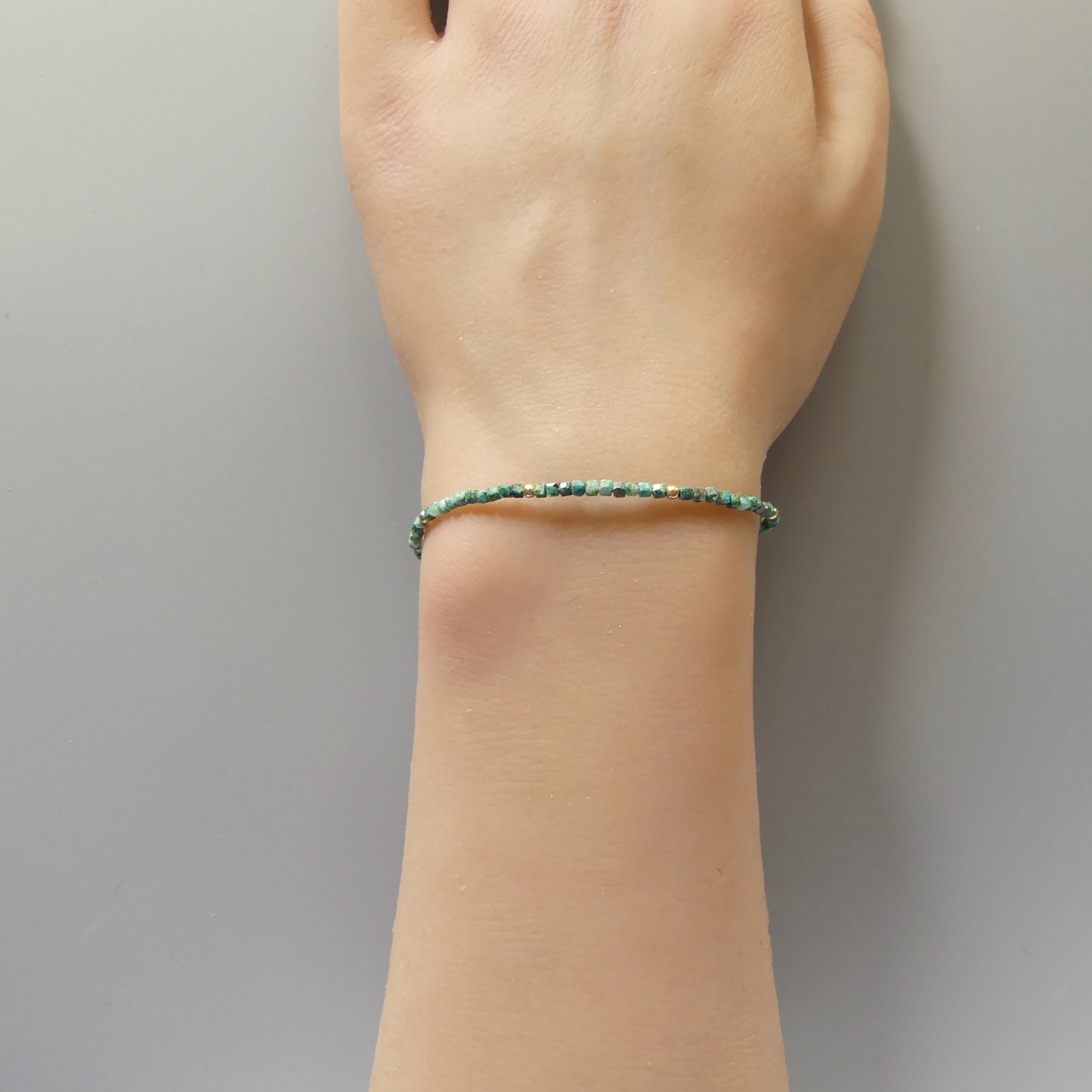 Tiny Malacholla Bracelet Dainty Malachite Bracelet Chrysocolla Gold filled Beaded Jewelry Minimalist Chic Everyday Stacking Gift for Women