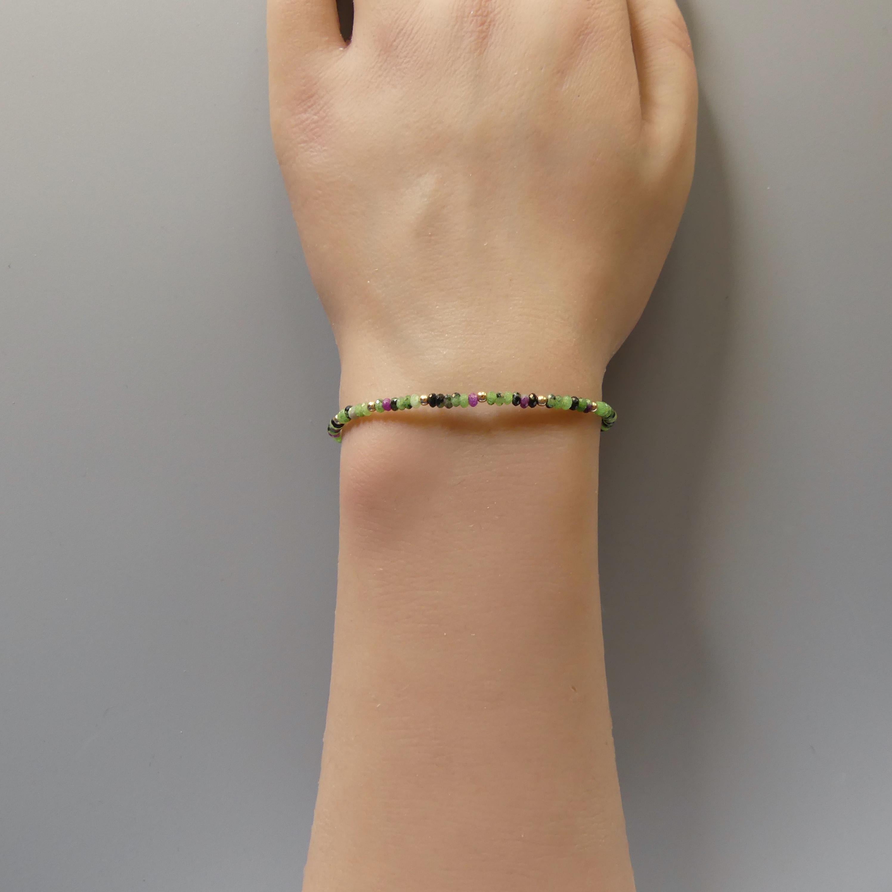 Tiny Ruby Zoisite Bracelet Dainty Beaded Bracelet Gold Filled Crystal Minimalist Jewelry July Birthstone Birthday Gift for Women