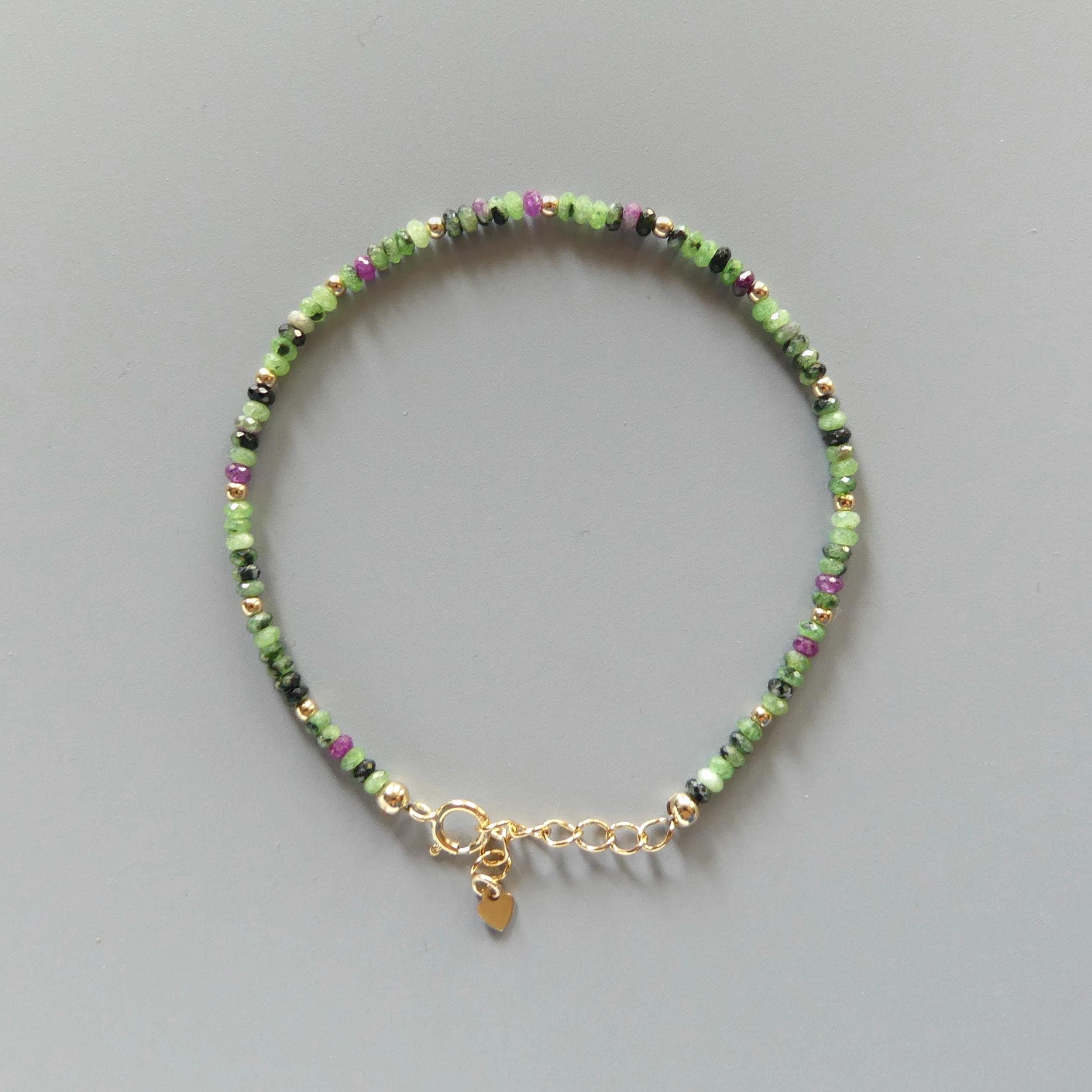 Tiny Ruby Zoisite Bracelet Dainty Beaded Bracelet Gold Filled Crystal Minimalist Jewelry July Birthstone Birthday Gift for Women