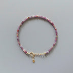 Tiny Ruby Bracelet Dainty Cube Bead Ruby Natural Gemstone Bracelet Minimalist July Birthstone Jewelry Gift for Women
