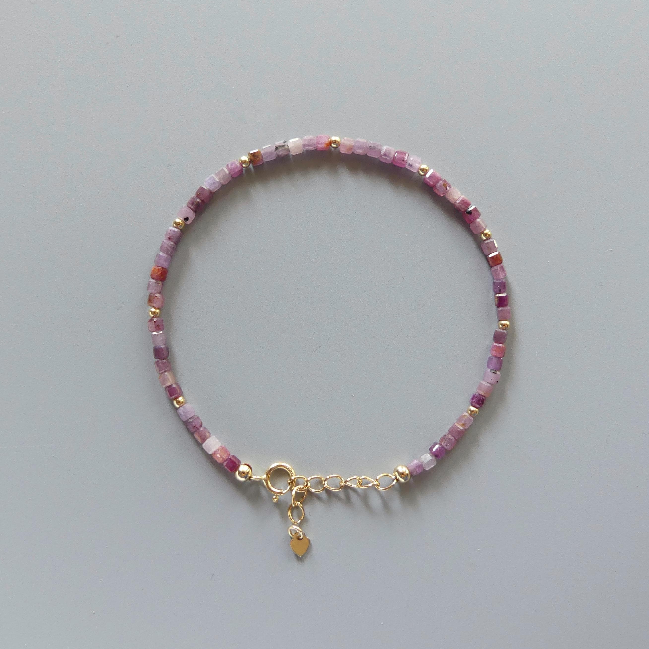 Tiny Ruby Bracelet Dainty Cube Bead Ruby Natural Gemstone Bracelet Minimalist July Birthstone Jewelry Gift for Women
