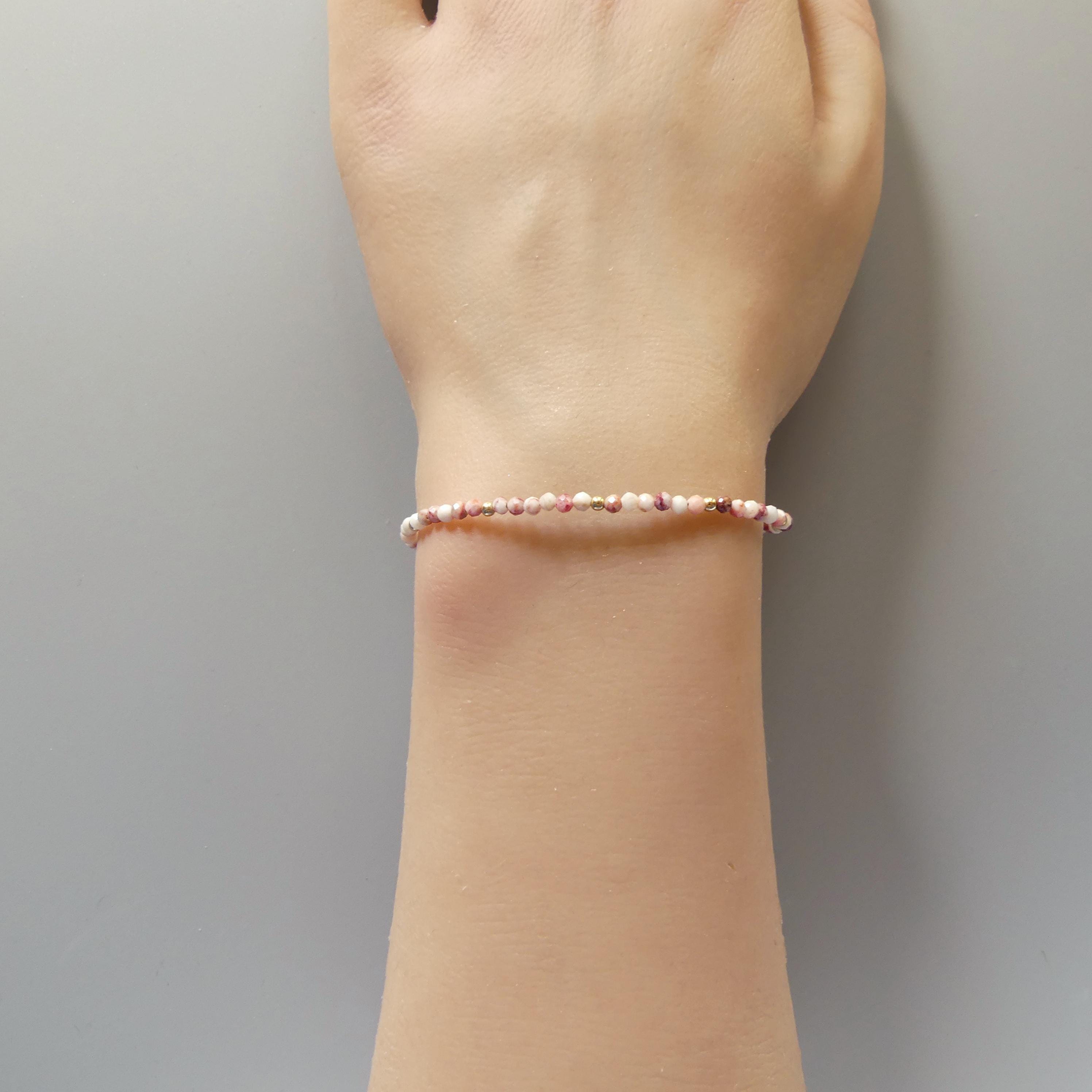 Tiny Cinnabrite Bracelet Dainty Gold Filled Beaded Bracelet Gemstone Jewelry Minimalist Healing Crystal Bracelet Delicate Gift for Women