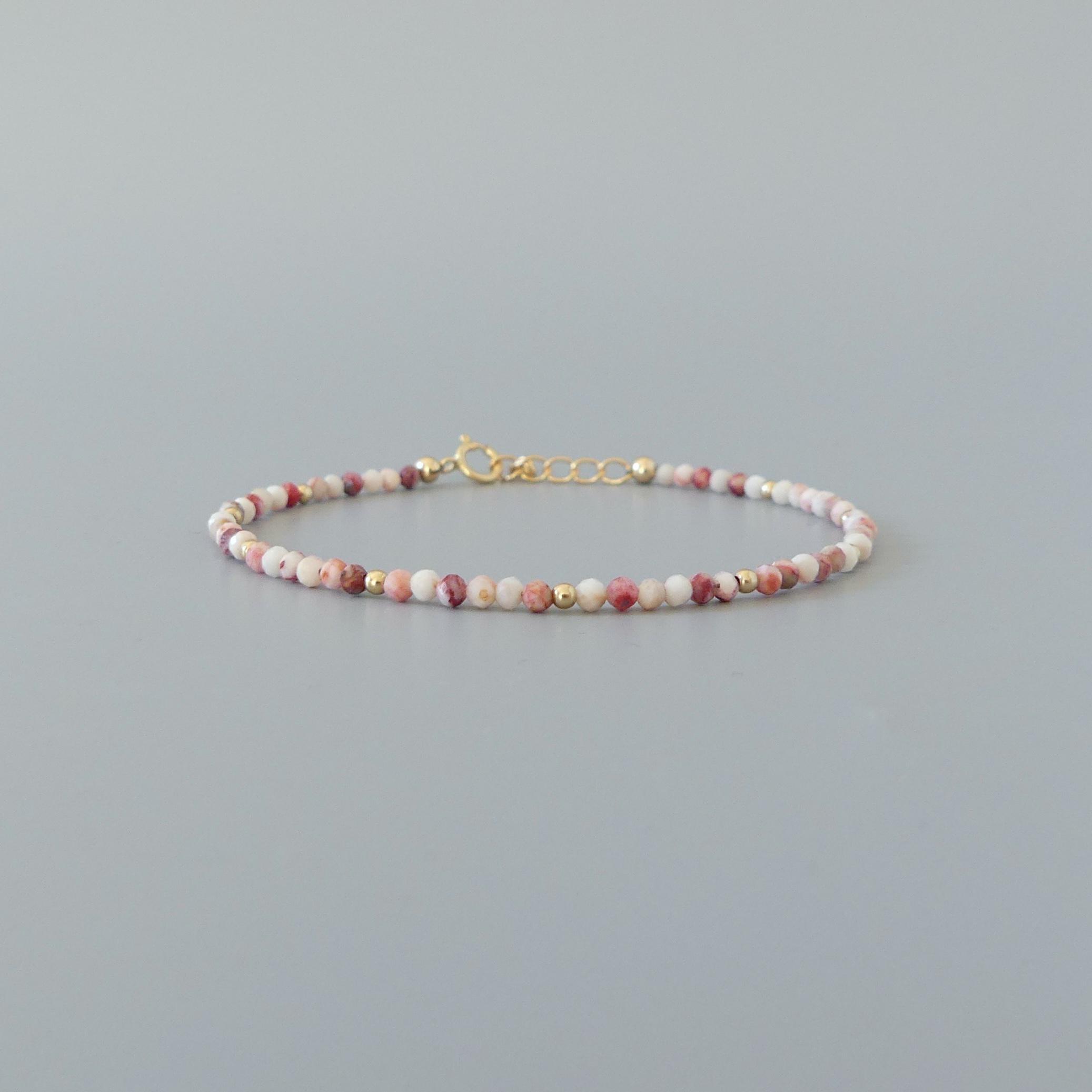 Tiny Cinnabrite Bracelet Dainty Gold Filled Beaded Bracelet Gemstone Jewelry Minimalist Healing Crystal Bracelet Delicate Gift for Women
