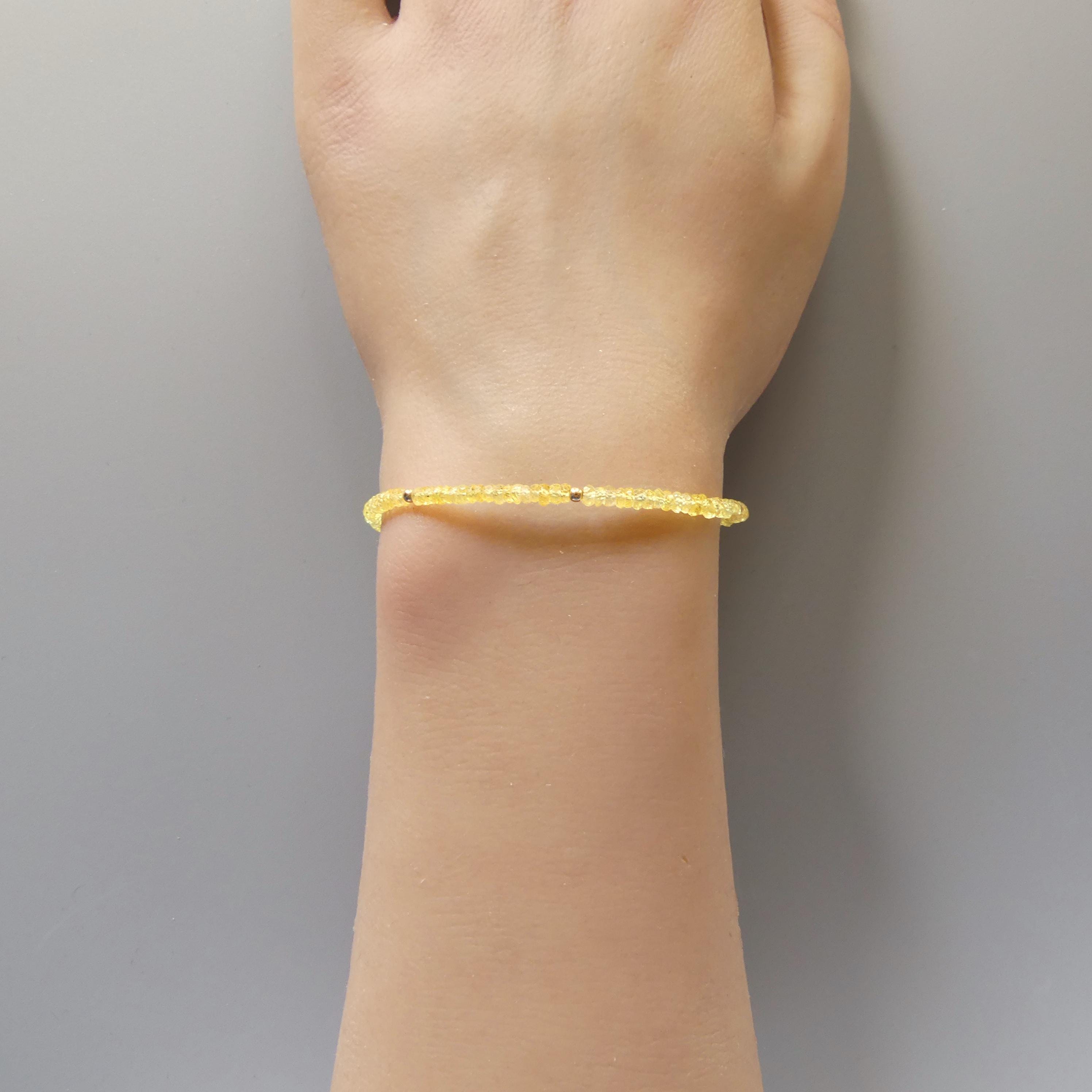 Tiny Yellow Sapphire Bracelet Dainty Gold Filled Bracelet Gemstone Beaded Jewelry Minimalist September Birthstone Birthday Gift Wife