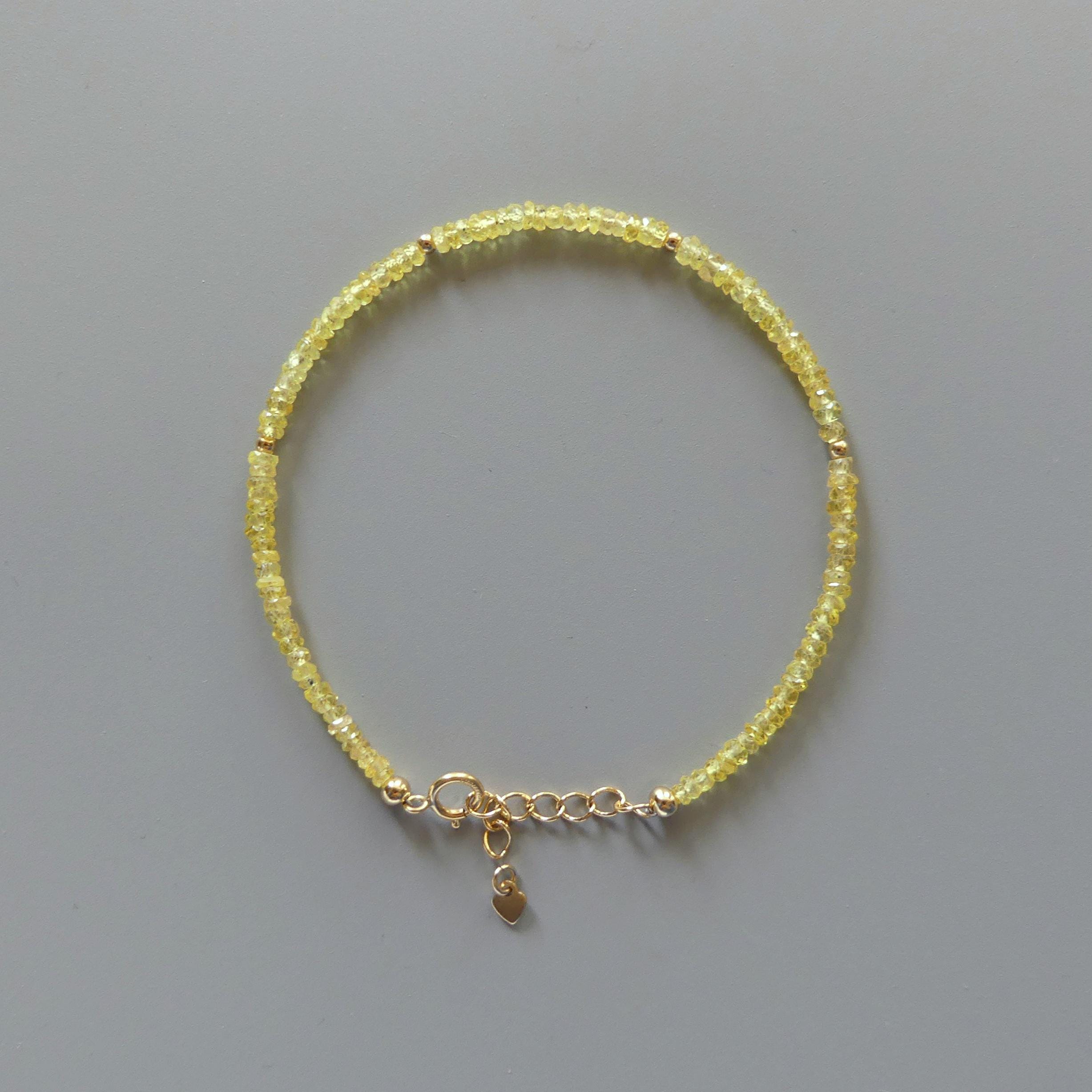 Tiny Yellow Sapphire Bracelet Dainty Gold Filled Bracelet Gemstone Beaded Jewelry Minimalist September Birthstone Birthday Gift Wife