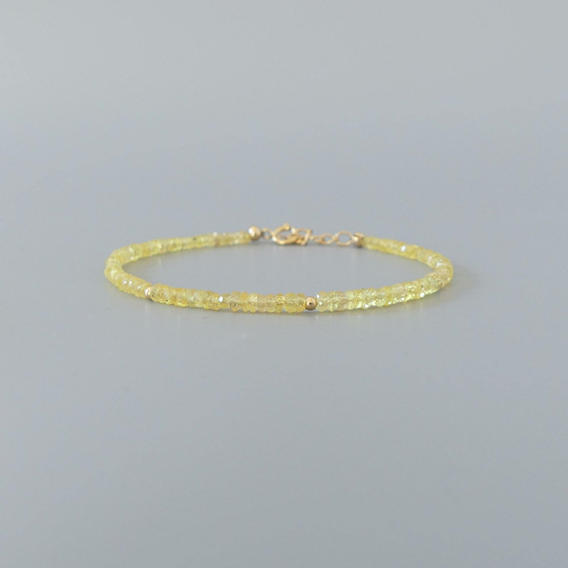 Tiny Yellow Sapphire Bracelet Dainty Gold Filled Bracelet Gemstone Beaded Jewelry Minimalist September Birthstone Birthday Gift Wife