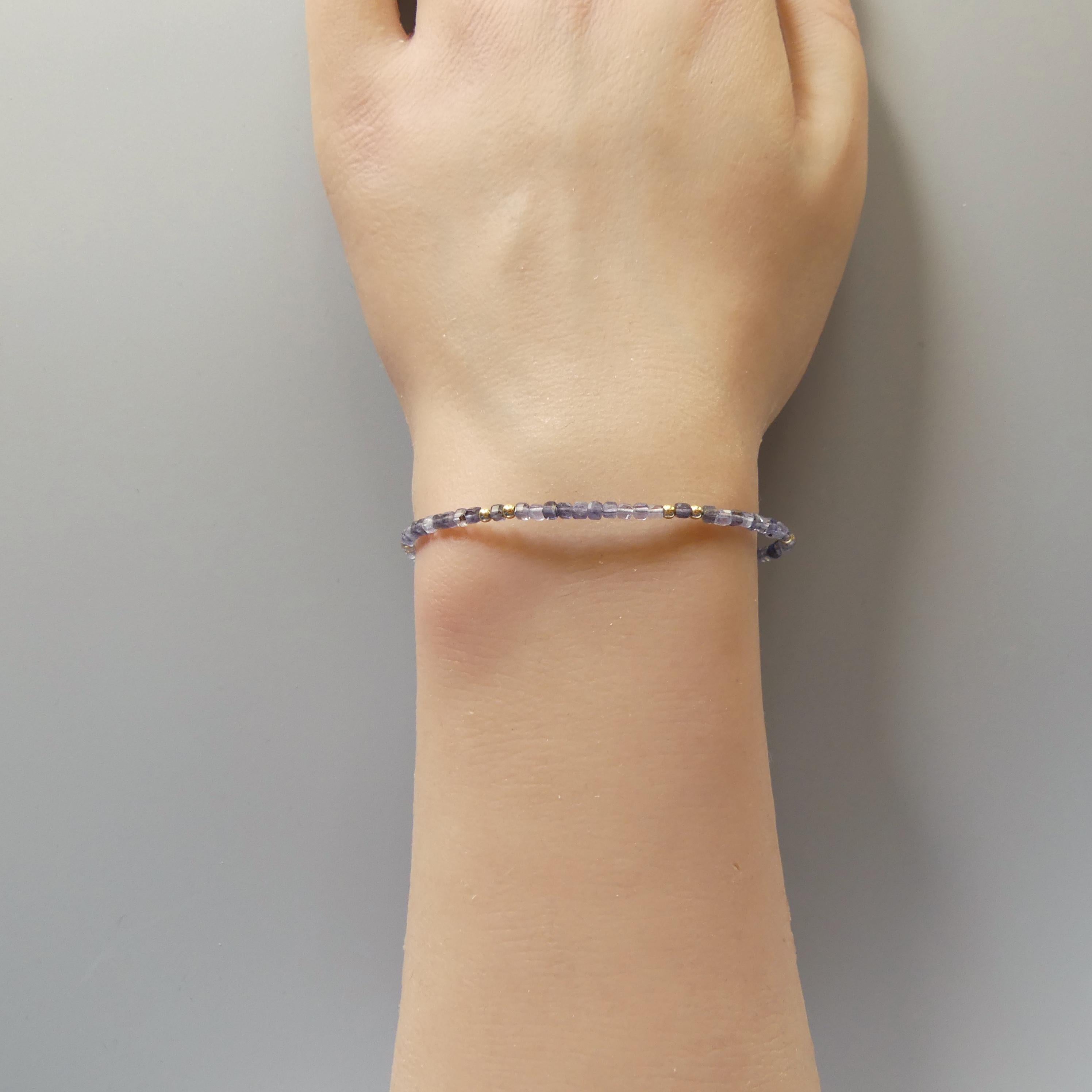 Tiny Iolite Bracelet Dainty Gold Filled Bracelet Gemstone Blue Crystal Jewelry Minimalist Stacking Bracelet Birthday Gift for Women