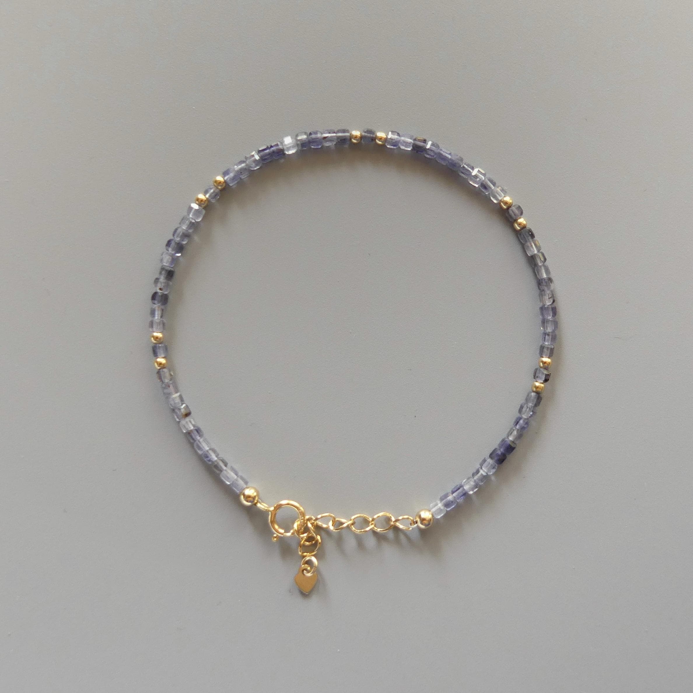 Tiny Iolite Bracelet Dainty Gold Filled Bracelet Gemstone Blue Crystal Jewelry Minimalist Stacking Bracelet Birthday Gift for Women