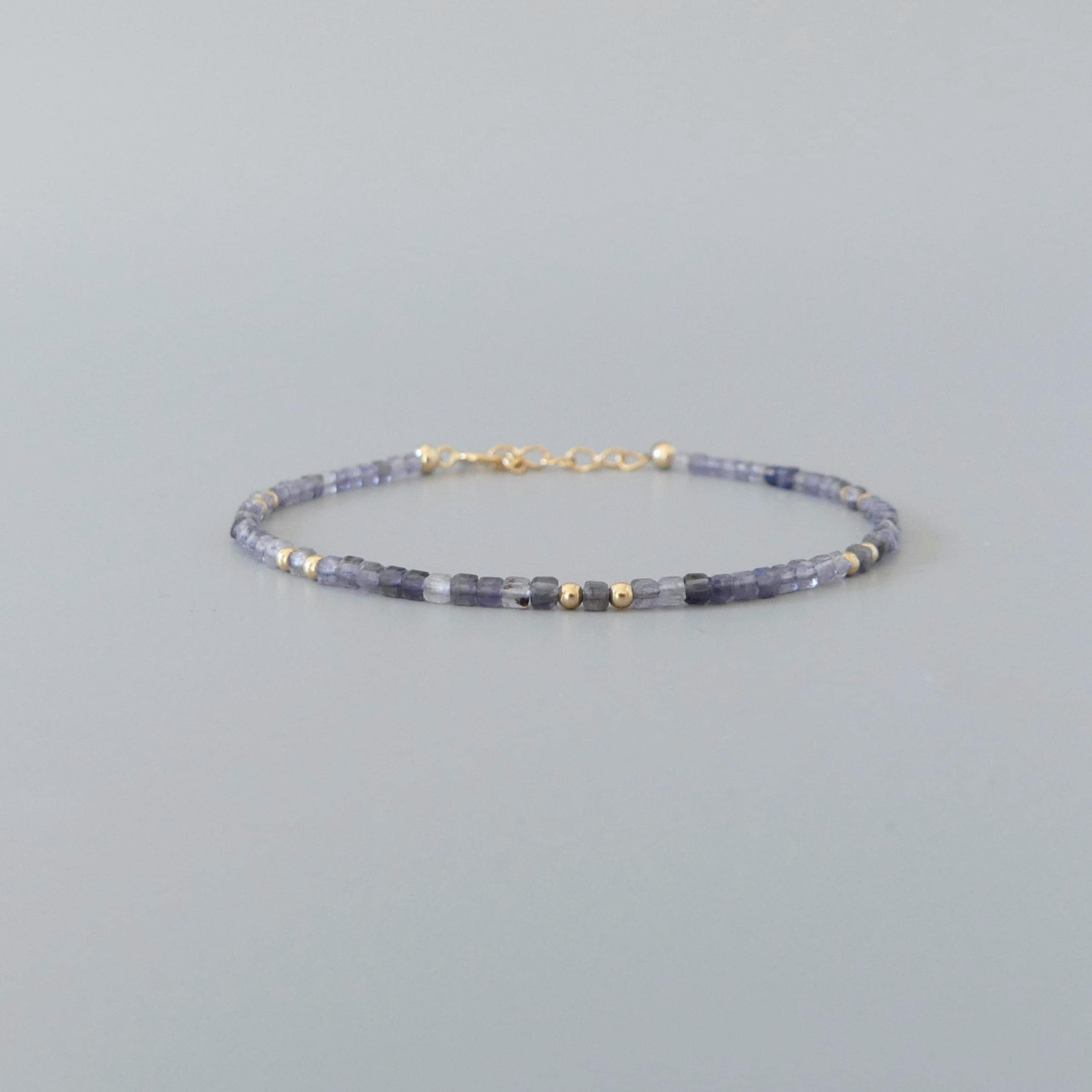Tiny Iolite Bracelet Dainty Gold Filled Bracelet Gemstone Blue Crystal Jewelry Minimalist Stacking Bracelet Birthday Gift for Women